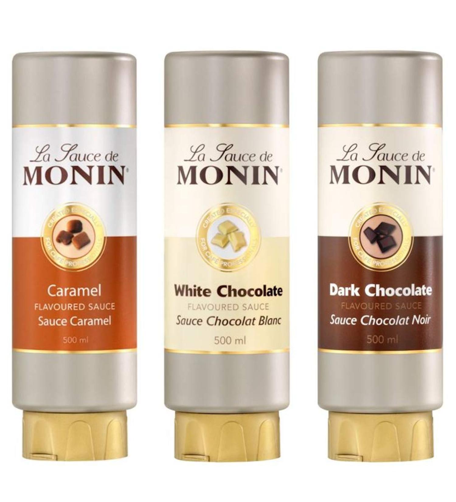 Buy Monin Flavoured Sauce Set - Caramel & Chocolate 3 x 500ml | International Shipping Available - Buy Online on GoSupps.com