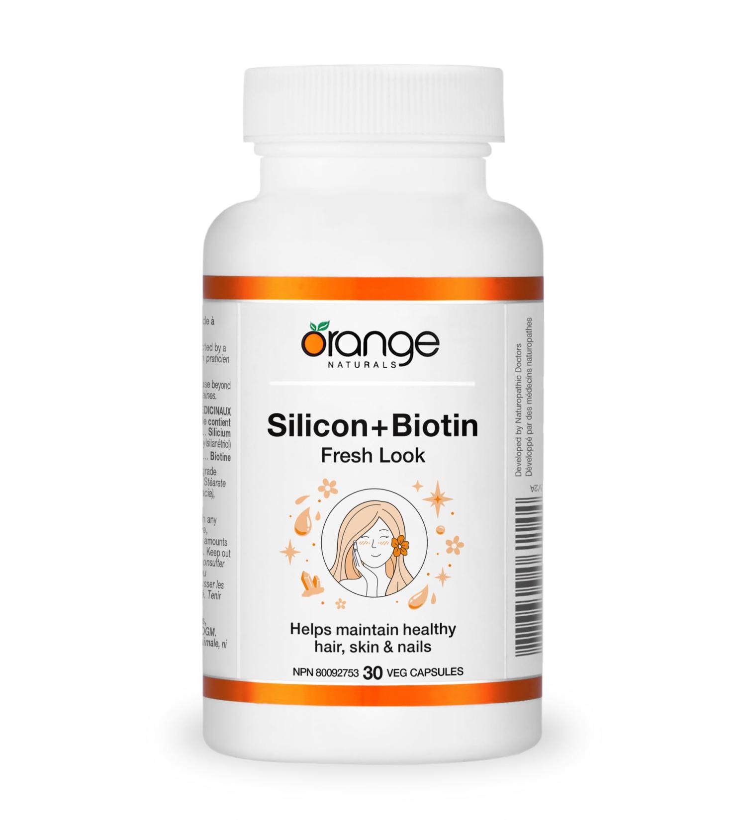 Orange Naturals Silicon + Biotin Fresh Look 30 V-Caps Enhanced Formula for Vibrant Appearance Hair & Nail Strength Essential Silica & Biotin Complex - Supportive Joint Health Supplement - Buy Online on GoSupps.com