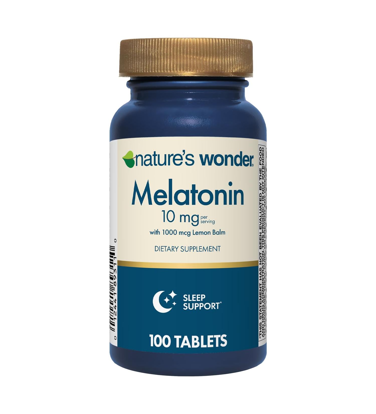 Nature's Wonder Drug-Free Melatonin 10 mg with Lemon Balm Tablets for Adult Sleep Health 100% Drug Free Sleep aid Promote Healthy Sleep and Wake rhythym and Patterns - Buy Online on GoSupps.com