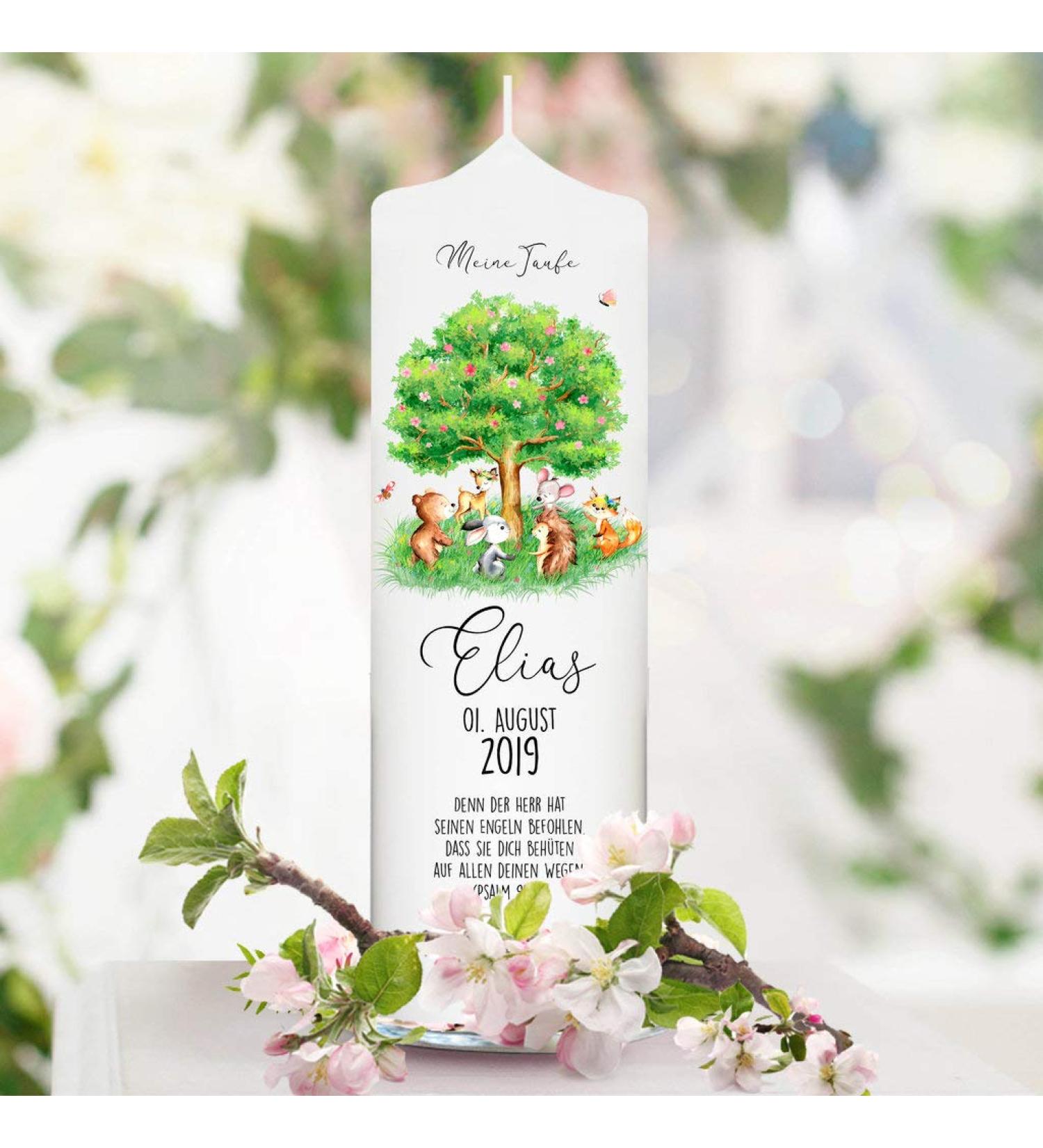 Personalized Wall Decal Baptism Candle | 25cm x 7cm | Forest Animals & Motif Tree | Unique Baptism Gift - Buy Online on GoSupps.com