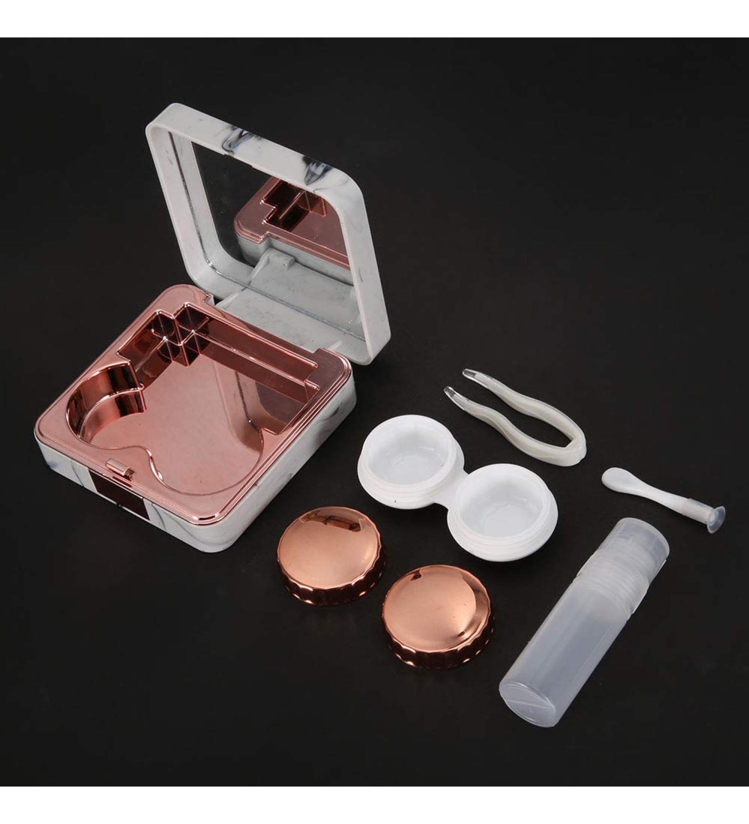 Rankomu Portable Contact Lens Case - Marble & Rose Gold Square Lens Holder | Ideal for Travel & Storage - Buy Online on GoSupps.com
