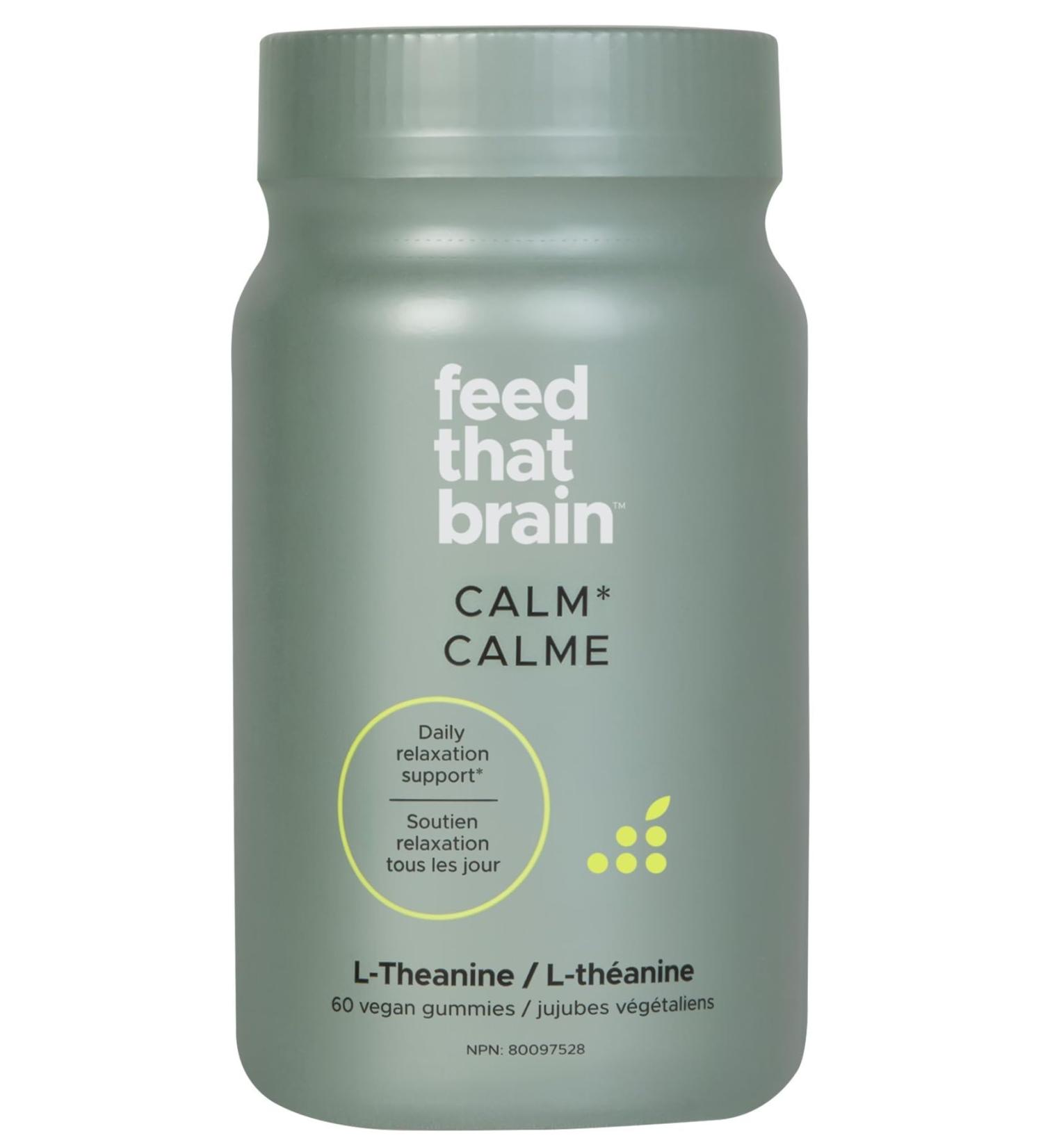 Feed That Brain Daytime Calm Gummies L-Theanine (Banana Blueberry Smoothie) 60 pc Gluten-Free Vegan Stress Relief Gummies - Buy Online on GoSupps.com
