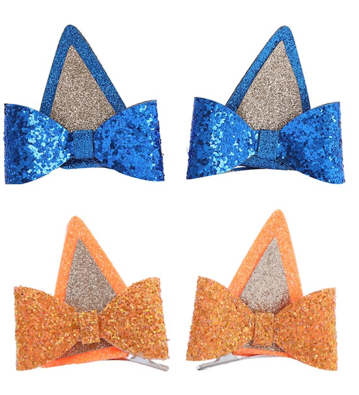Sgehen 2 Pairs Blue Orange Dog Ears Hair Clip for Girls Halloween Animal Headwear Cosplay Costume Accessories Birthday Party Gift