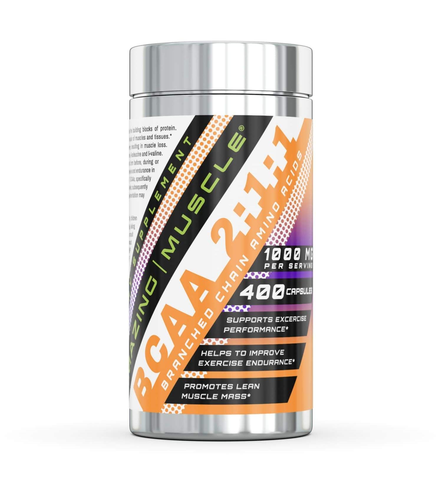 Amazing Muscle BCAA 2:1:1 - 1000mg Capsules for Enhanced Exercise Performance & Endurance - 400 Count for Lean Muscle Growth - International Shipping Available - Buy Online on GoSupps.com