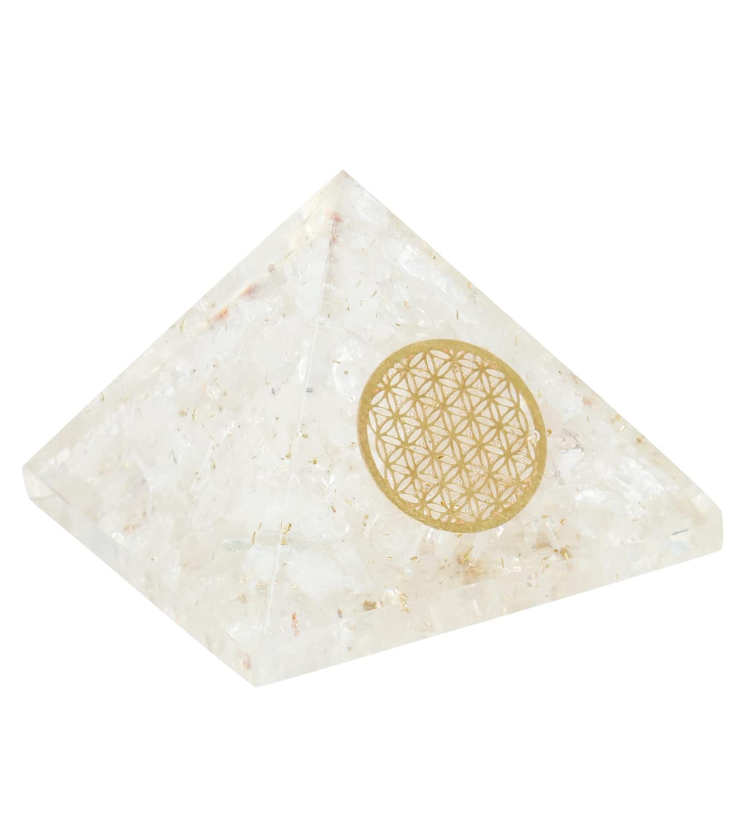 Clear Quartz Crystal Orgonite Pyramid - Energy Cleansing & Good Luck Decor 2 Handmade Natural Stone Sculpture - Buy Online on GoSupps.com