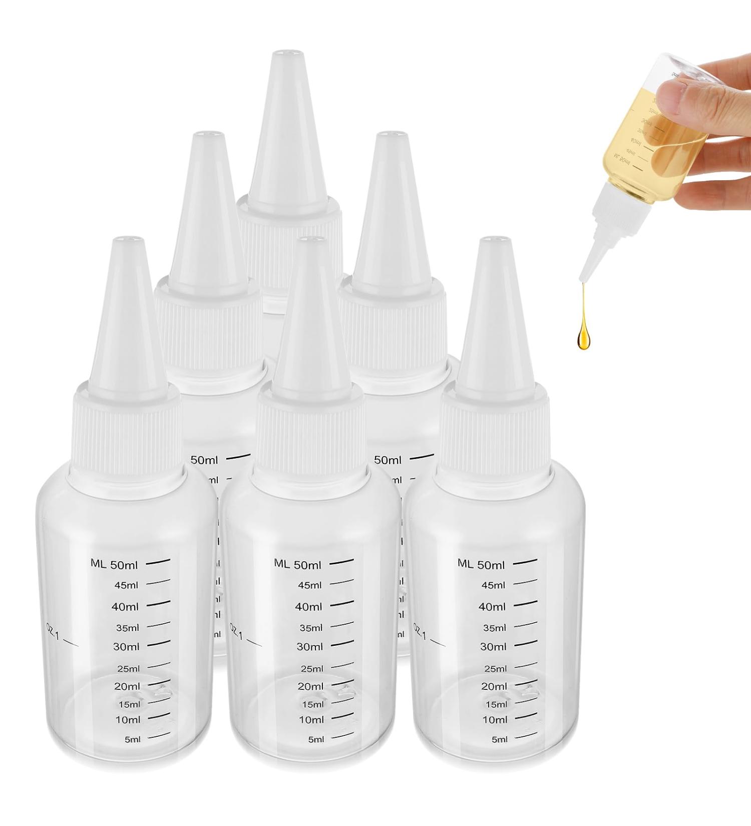 ASTER 6 Pack Hair Oil Applicator Bottle 2 Ounce Refillable Hair Dye Bottle Empty Plastic Oil Bottle for Hair with Ratio Graduated Scale Opossum Hair Oil Applicator with Twist Top Cap White - Buy Online on GoSupps.com
