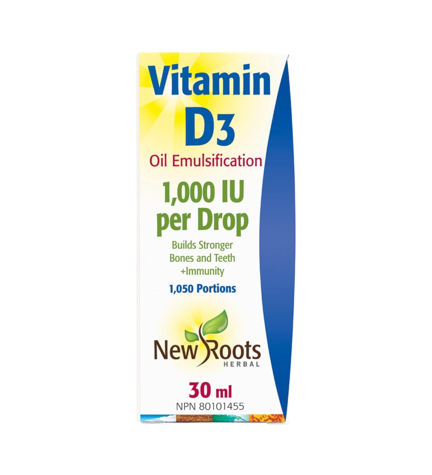 New Roots Herbal - Vitamin D3 Drop - 30ml - Vitamin D3 1000IU Cholecalciferol - Vitamin D3 Supplement - Healthy Bones Healthy Teeth and Immunity Support - Vit D3 1000 IU - Buy Online on GoSupps.com