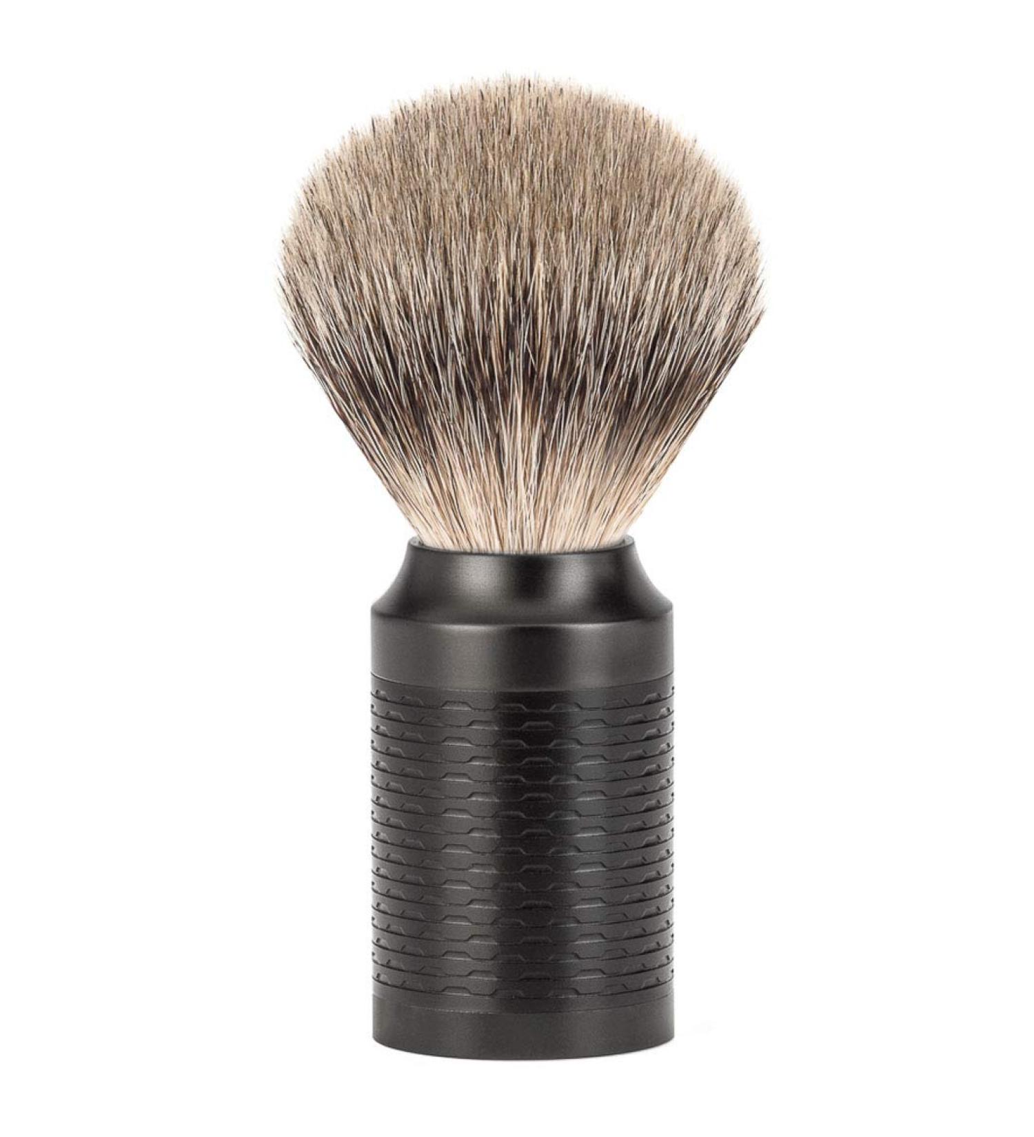 M HLE shaving brush - Rocca series - silvertip badger - handle stainless steel black DLC