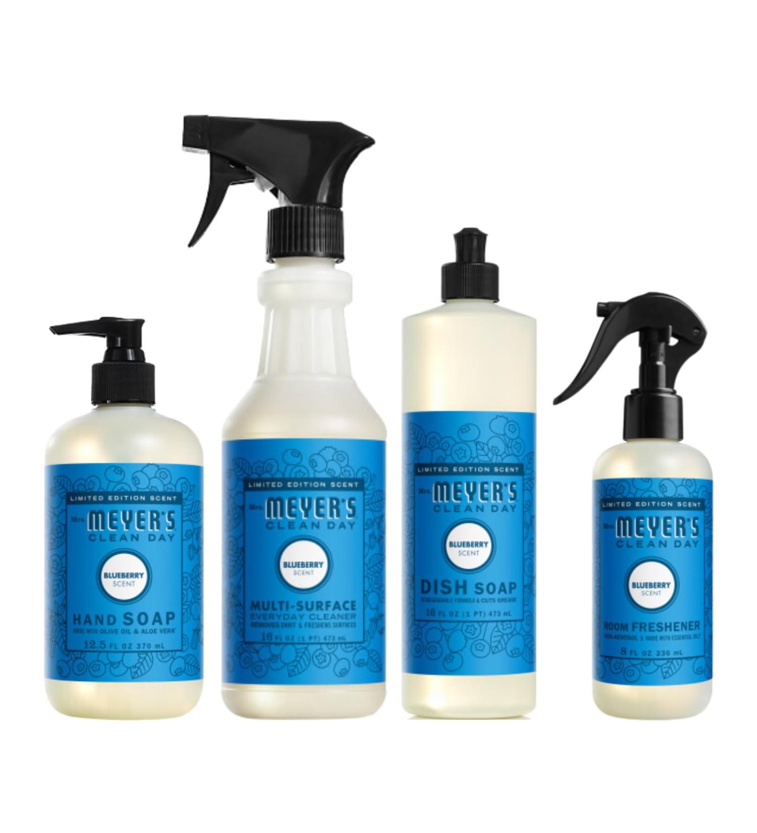 Mrs. MEYER'S Clean Day Blueberry Scent Variety Pack Liquid Hand Soap 12.5 OZ Multi-Surface Cleaner 16 OZ Liquid Dish Soap 16 OZ Room Freshener 8 OZ 1 CT - Buy Online on GoSupps.com