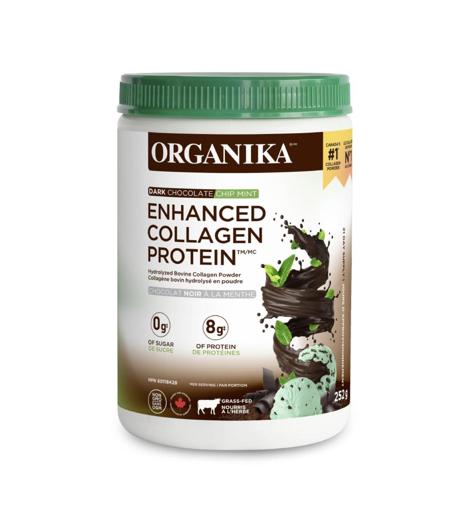 Organika Peppermint Chocolate Enhanced Collagen Powder- Healthy Skin Hair Nails Joints Antioxidants Natural Peppermint and Chocolate Flavour- 252g Brown 1 Dark Chocolate Chip Mint 252 g (Pack of 1) - Buy Online on GoSupps.com