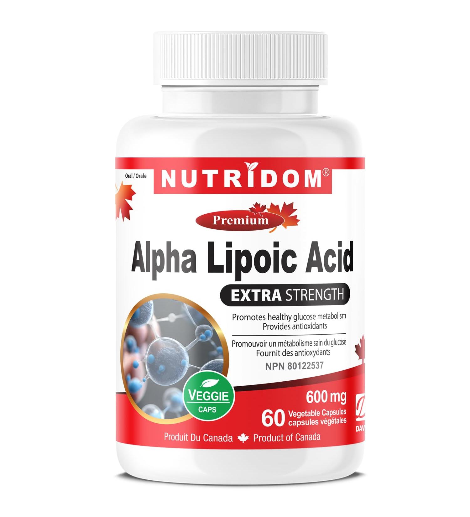 Nutridom Alpha Lipoic Acid 600mg ALA Supplement Non-GMO Vegan Gluten-Free Soy-Free Dairy-Free Antioxidant Support for Energy and Metabolism (60 count) - Buy Online on GoSupps.com