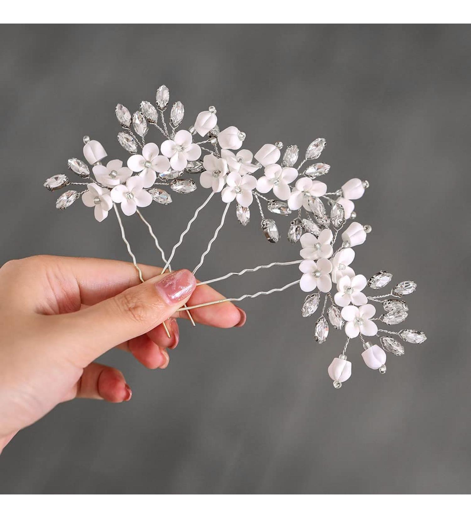 Flower Bride Wedding Hair Pins - Crystal Bridal Head Piece (Pack of 3) - B Silver - Buy Online on GoSupps.com