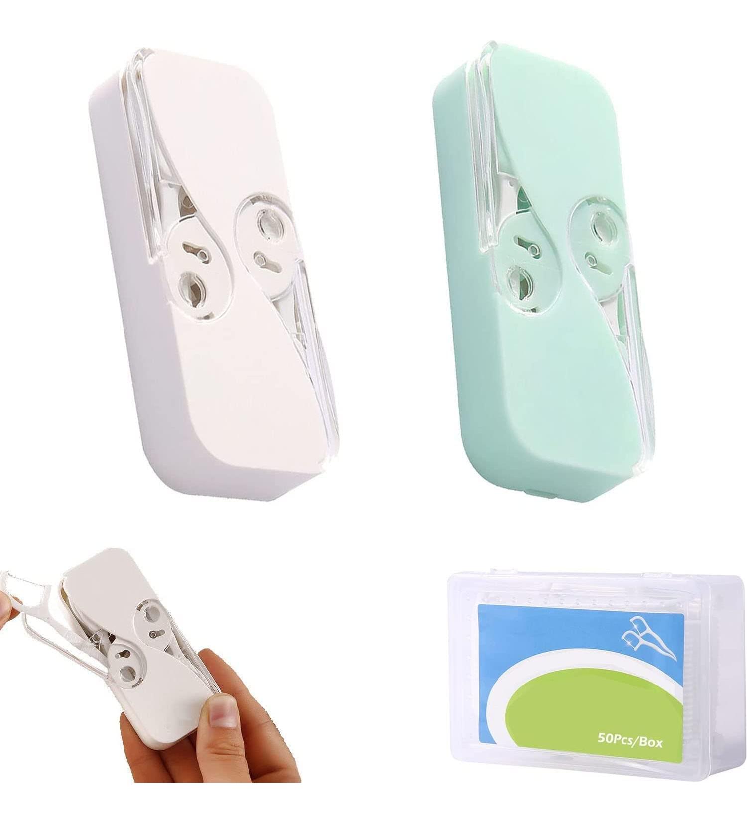 Portable Floss Dispenser | Refillable Dental Floss Picks Case | Travel-Friendly Automatic Floss Organizer (White+Green) - Buy Online on GoSupps.com