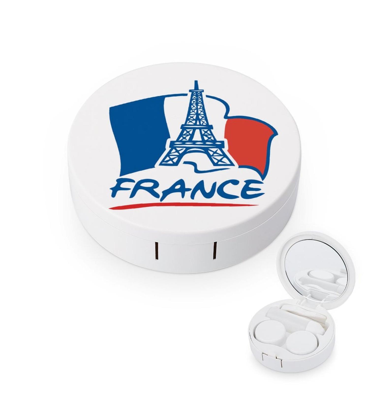 Eiffel Tower Flag Round Contact Lens Kit - Portable Cute Storage Box with Mirror - Buy Online on GoSupps.com