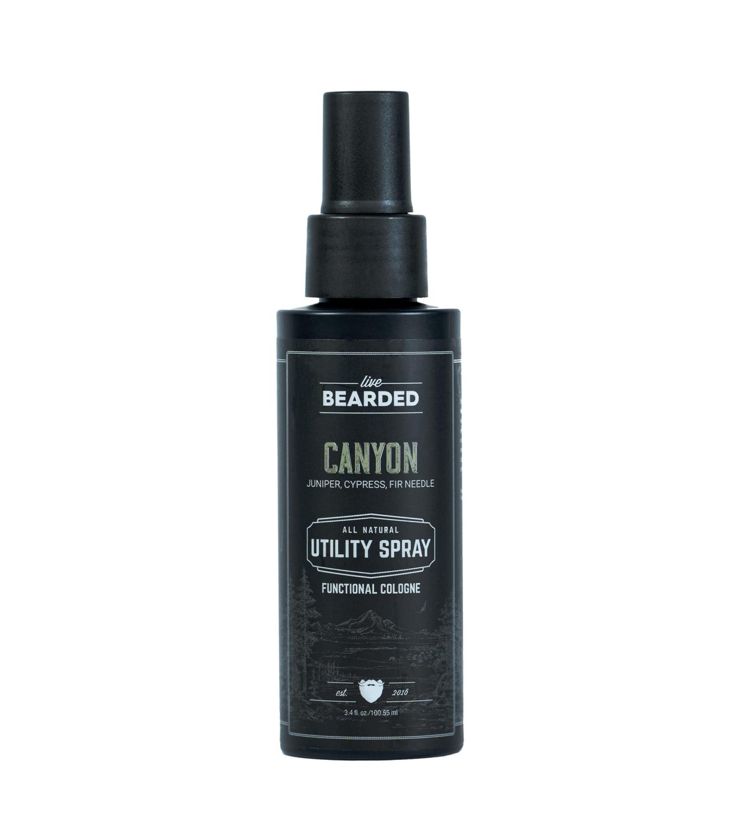 Live Bearded Utility Spray - All Purpose Cologne with Natural Fragrance - Made in the USA - 3.4 fl oz Bottle | Canyon Scent - Juniper Cypress Fir Needle Canyon - Juniper Cypress Fir Needle - Buy Online on GoSupps.com