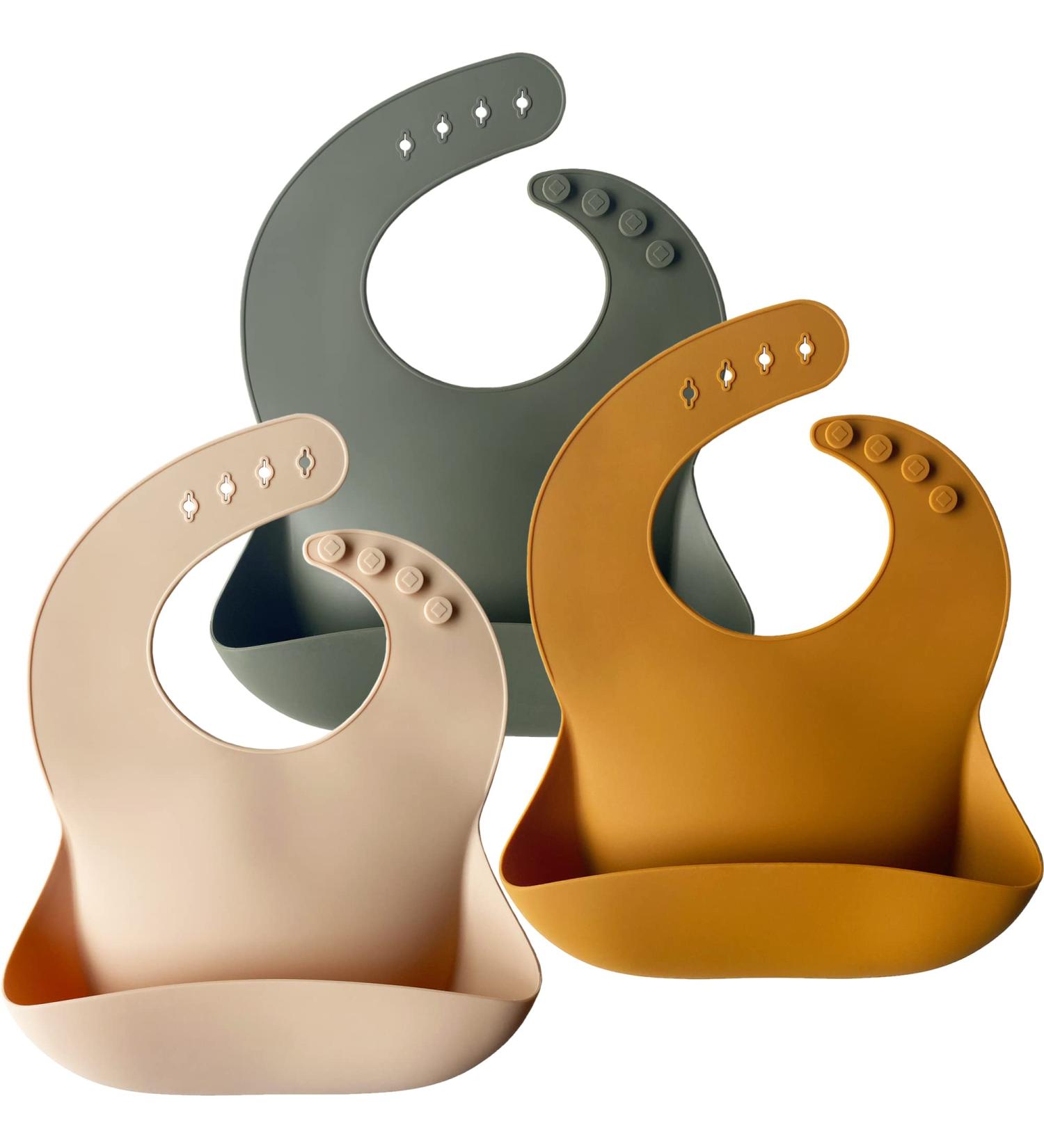 Buy Moonkie Silicone Baby Etching 2 Set - BPA-Free Waterproof Silicone Bibs for Babies & Toddlers - Cream/Buck/Olive Green - Buy Online on GoSupps.com