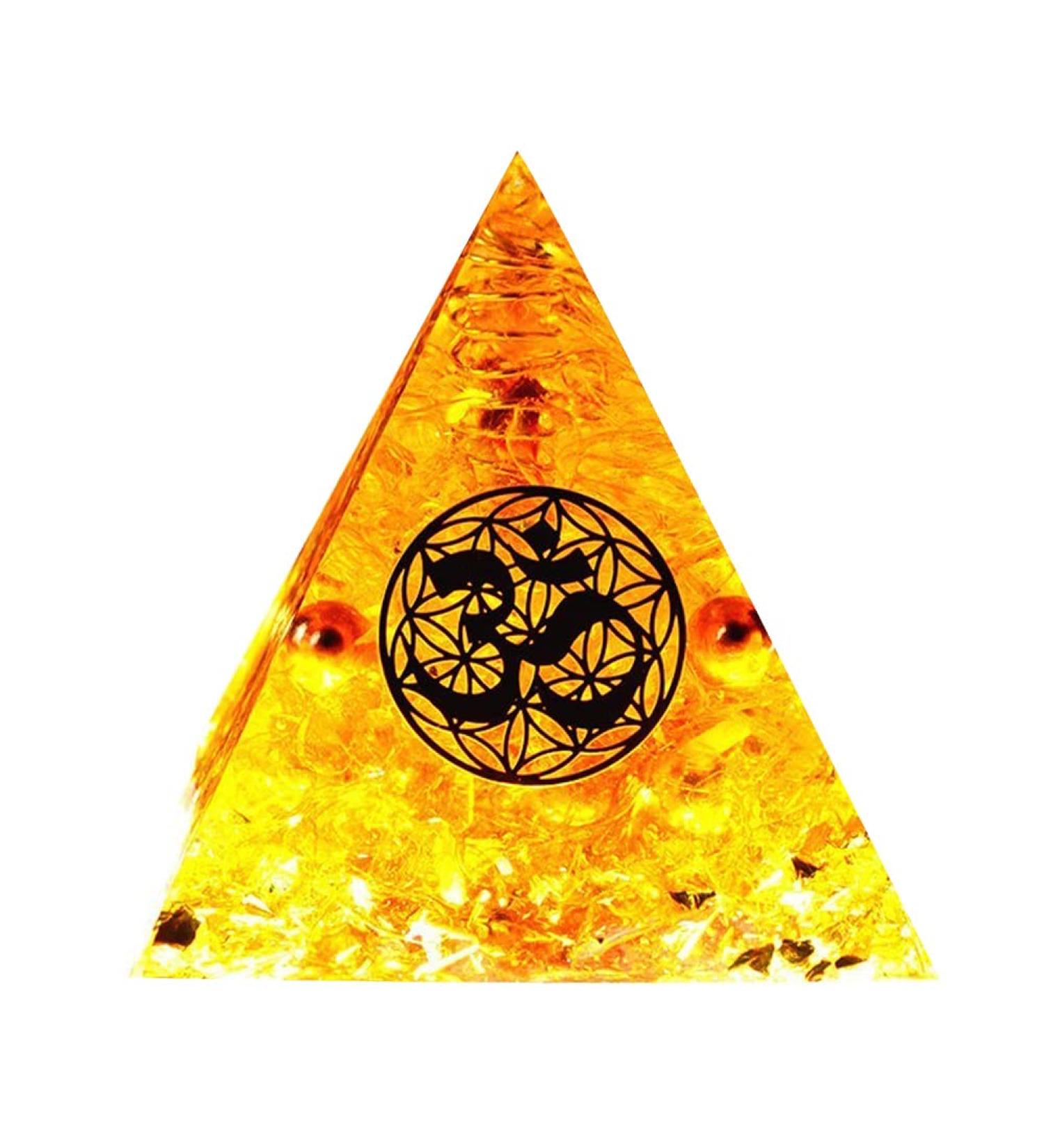 VNSTKWW Moonstone & Citrine Crystal Orgone Pyramid | Energy Tower | Reiki Chakra Healing | Flower of Life Design | Orgonite Pyramid Gift - Buy Online on GoSupps.com