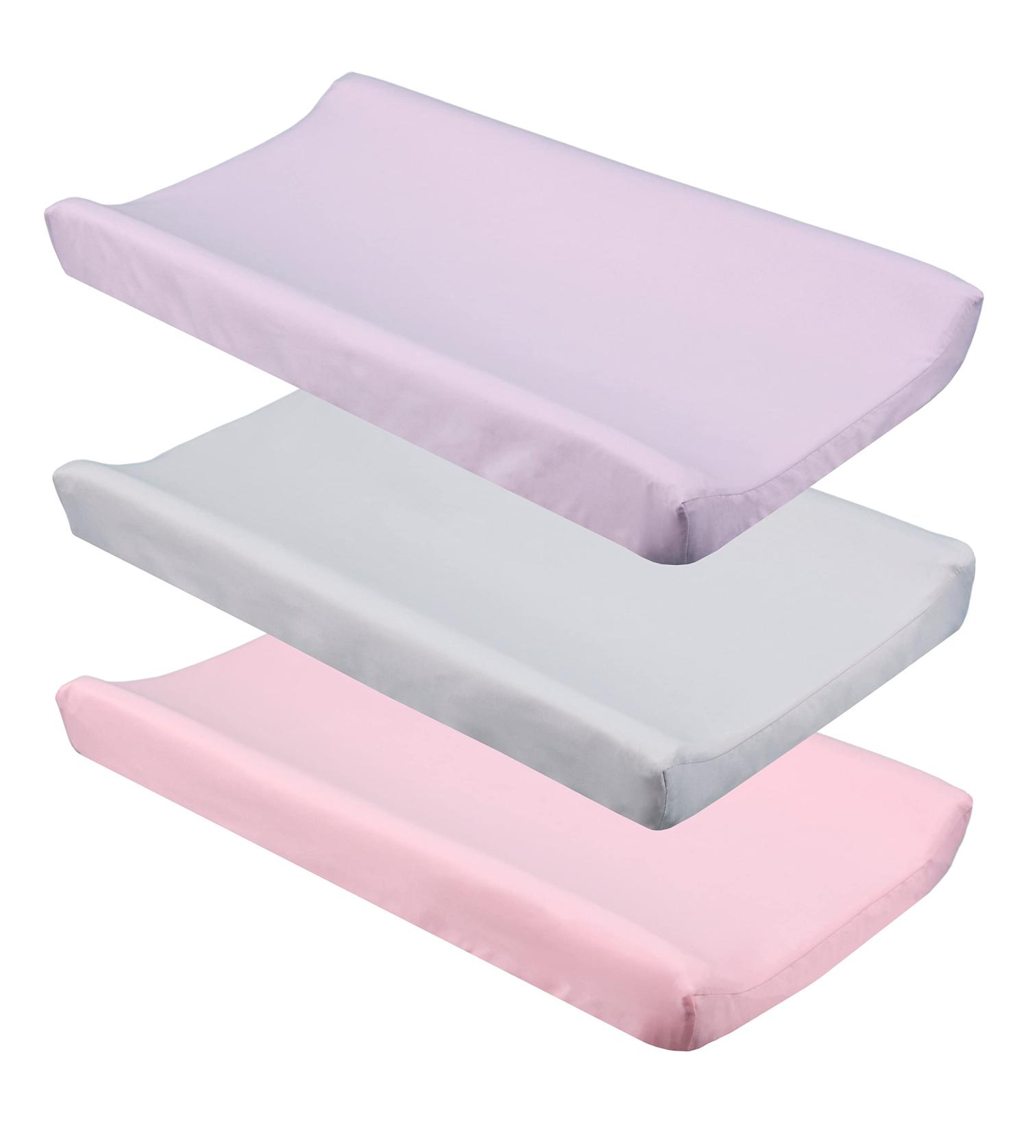 CaSaJa Diaper Changing Pad Cover for Baby Girls Set of 3  Snug Fit 4-Sided Contoured Changing Table Pad 16x31 16x32  Fitted Change Pad Sheet Gray Purple Pink  100% Silky Soft Breathable Microfiber Light Grey & Light Purple & Pink Pack of 3 - Buy Online on GoSupps.com