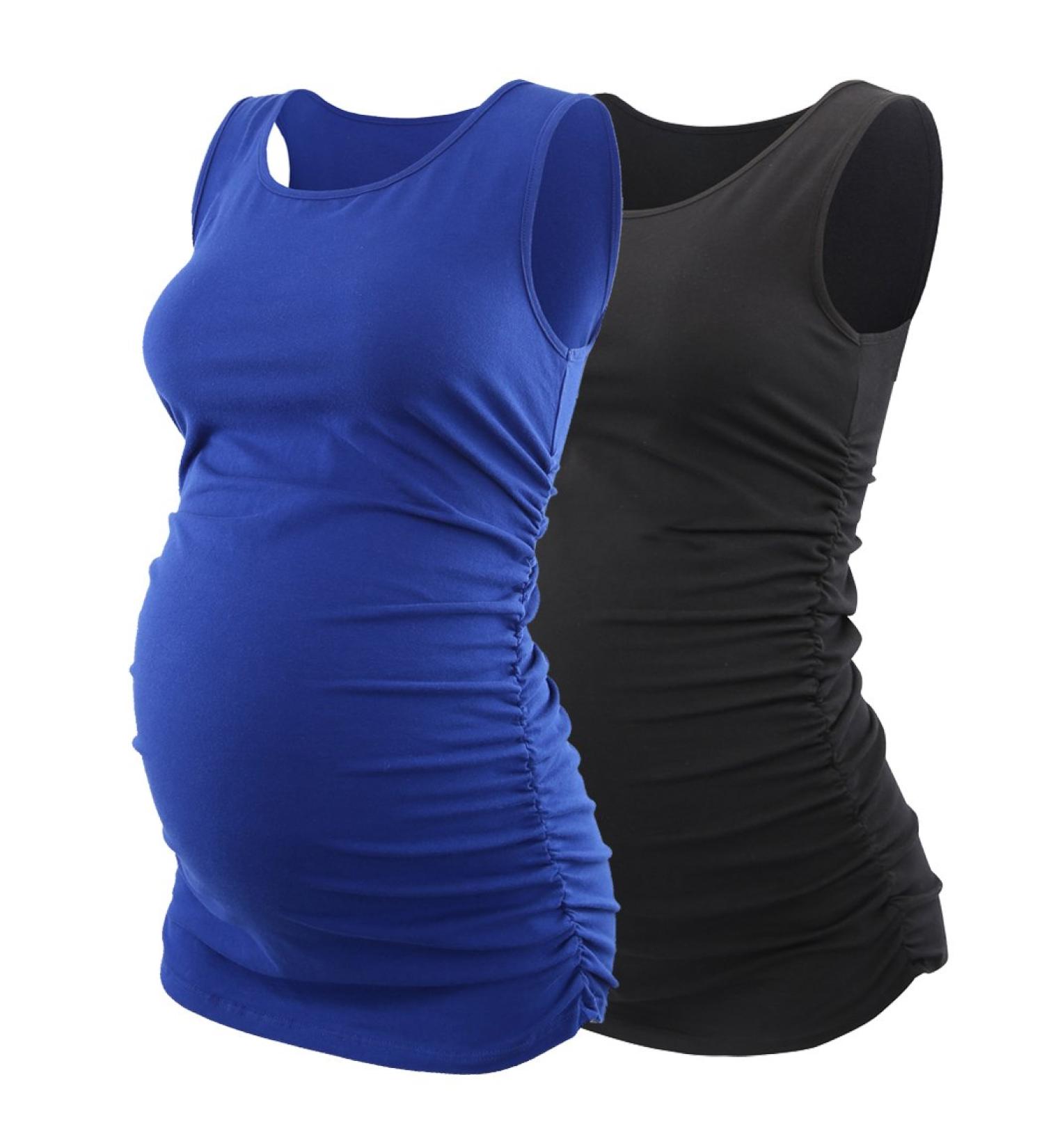 ZUMIY Maternity Top - Women's Cotton Ruched Waist Cami Shirt in Black & Blue, 2-Pack - Buy Online on GoSupps.com