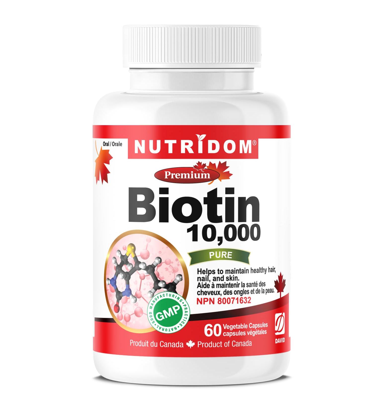 Nutridom Biotin Capsules 10000mcg for Hair Growth B7-Vitamin Supplements Supports Healthy Hair Skin and Nails Vegan Non-GMO Gluten-Free Dairy & Soy Free (60 Count) - Buy Online on GoSupps.com