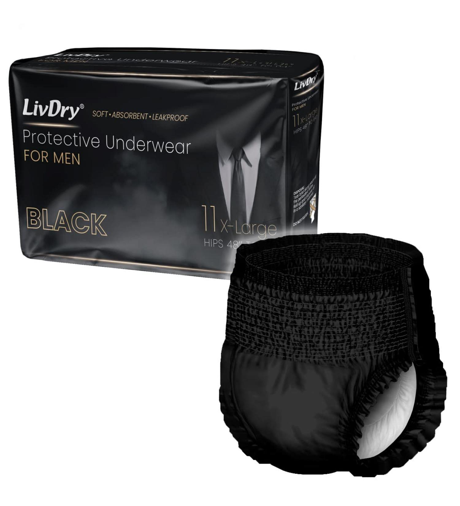 LivDry Men's Premium Black Series Incontinence Underwear - Ultimate Leak Protection - X-Large 11-Pack - Buy Online on GoSupps.com