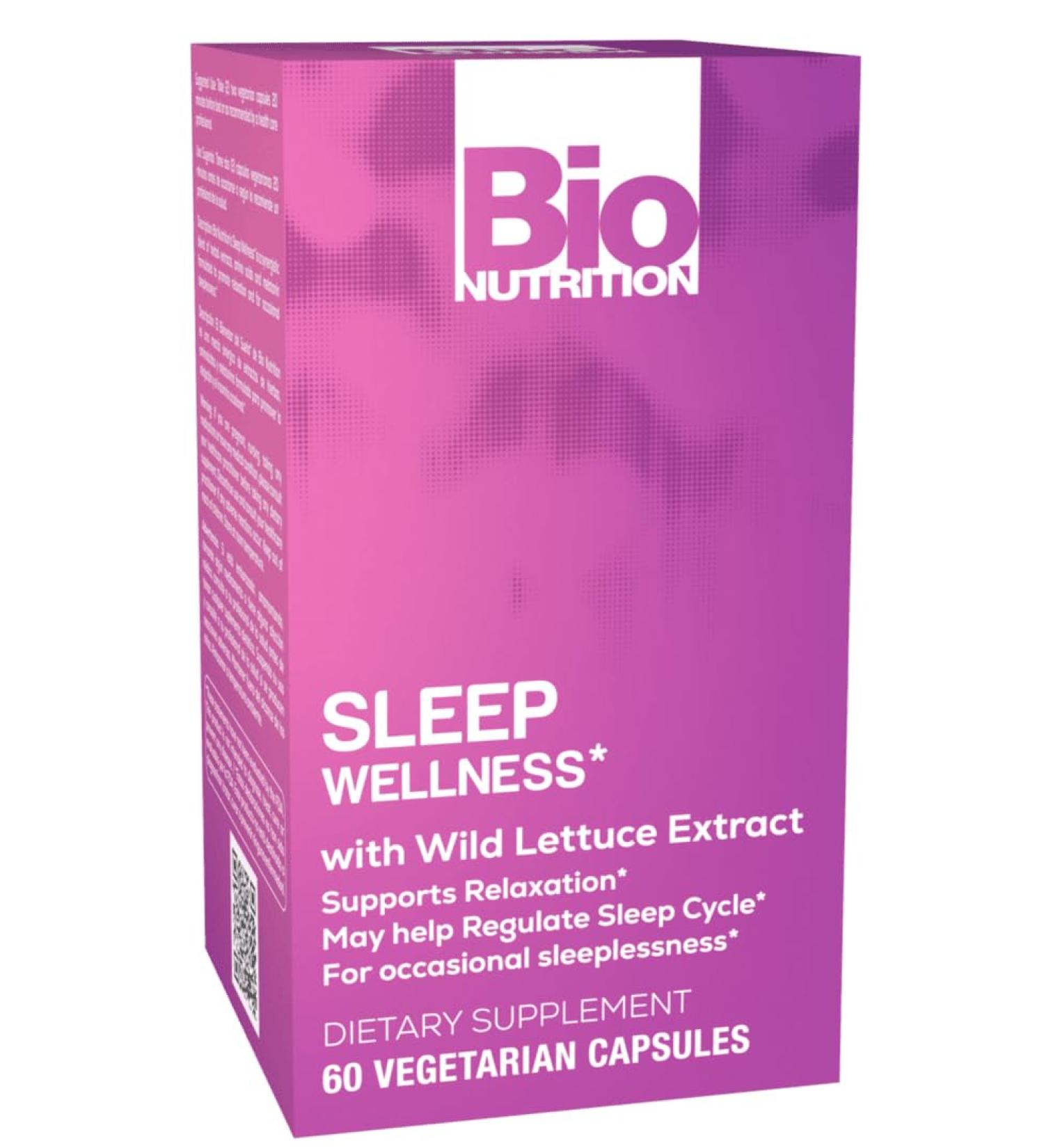 Bio Nutrition Sleep Wellness 60 Vegetarian Capsules | Wild Lettuce Extract | Supports Relaxation | Promotes a Better Sleep Cycle | May Assist with Stress Relief - Buy Online on GoSupps.com