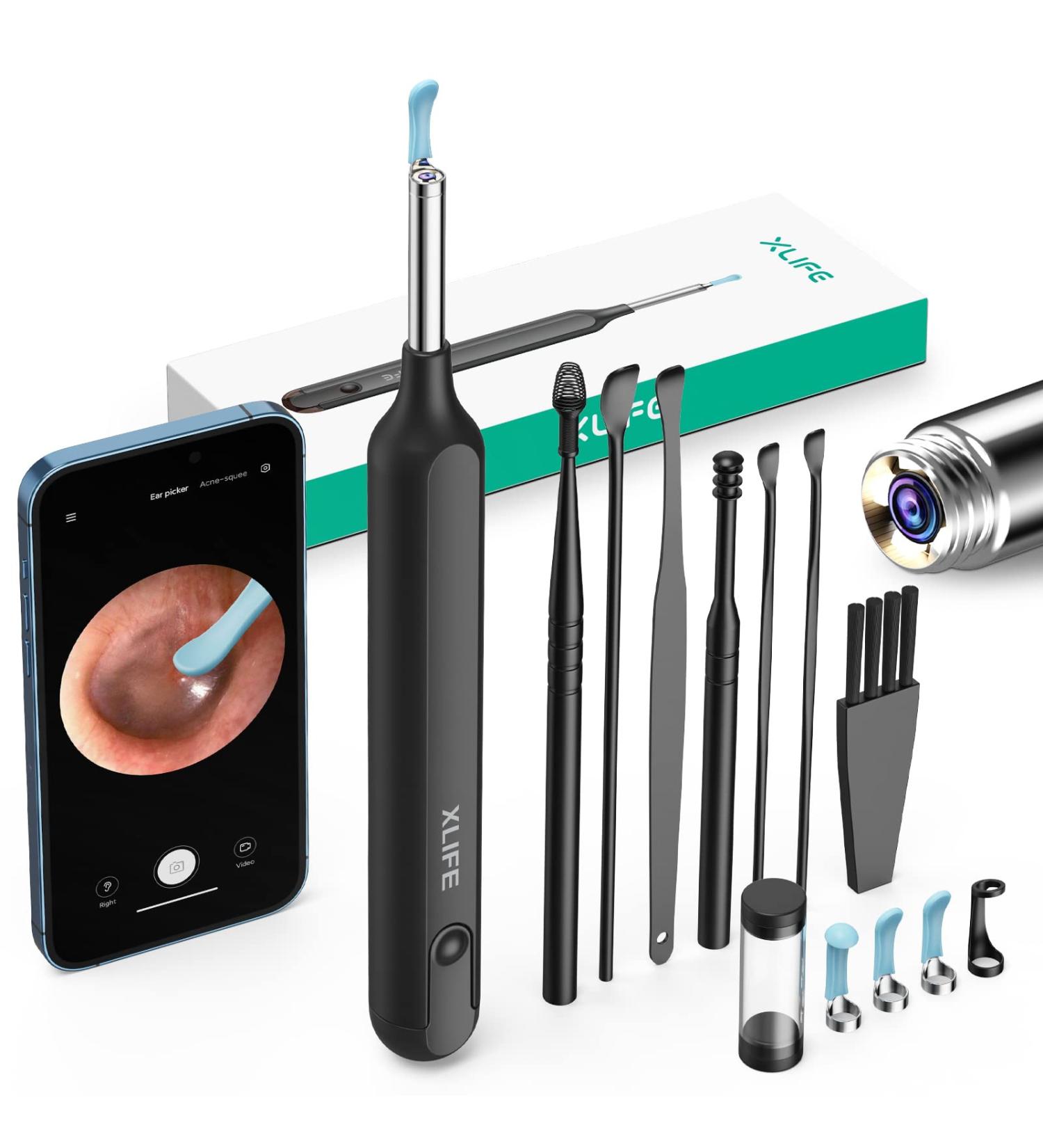 Wireless Otoscope Ear Wax Removal Tool with 1080P Camera & 6 Lights - Ear Cleaner Kit for iPhone, iPad, Android - 7 PCS Ear Set Included (Black) - Buy Online on GoSupps.com