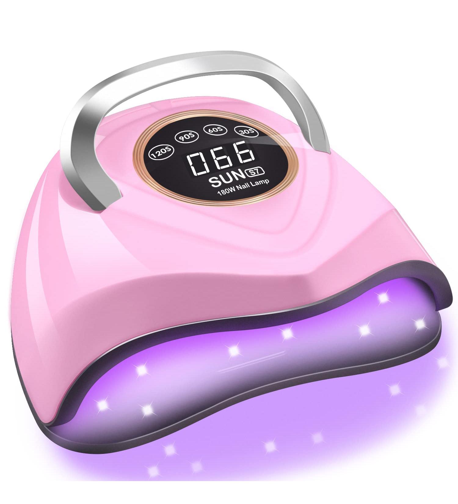180W UV LED Nail Lamp - Fast Gel Dryer with 48 Lamp Beads, Timer Settings, Sensor & Portable Handle - Pink - Buy Online on GoSupps.com