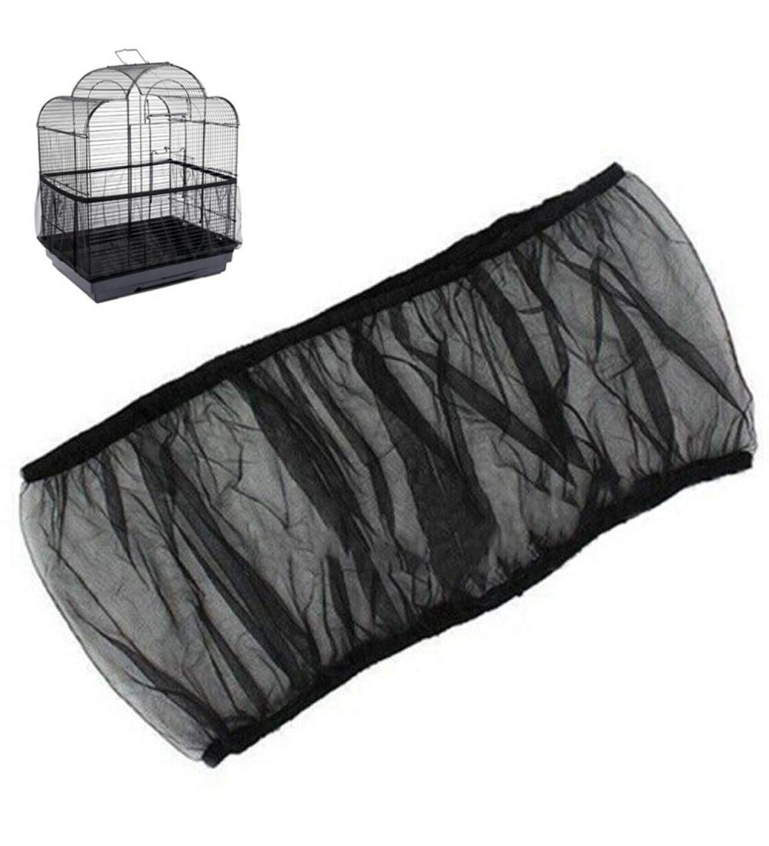 Universal Bird Cage Seed Catcher Guard Net Cover - 50-90 Inch Black Nylon Mesh Skirt for Round/Square Cages | Parrot Seed Catcher Net - Soft & Stretchy - Buy Online on GoSupps.com
