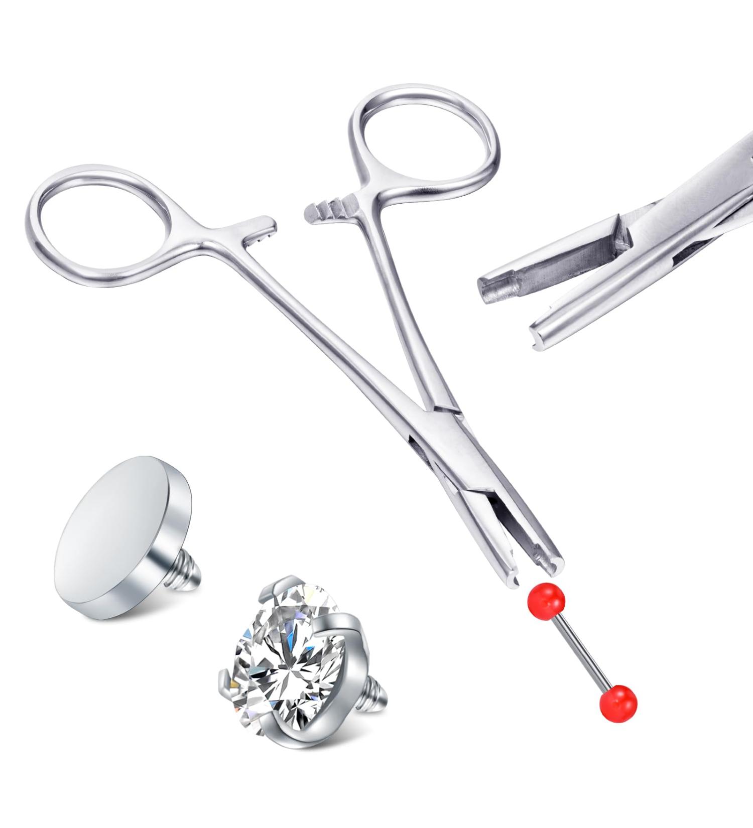 JIESIBAO Piercing Ball Removal Tool-3mm Jaw Surgical Steel Body Jewelry ball Holder Removal Tool Unscrew and Screw Dermal Anchor Forceps Nose Septum Labret Earrings Pliers A-3mm ball removal tool