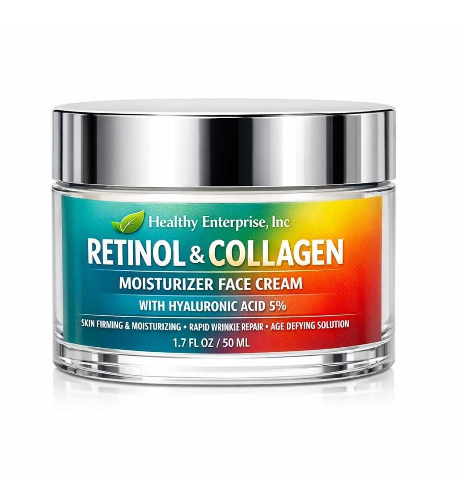 Retinol Cream for Face with Hyaluronic Acid Day-Night Anti-Aging Moisturizer for Women Men Collagen Cream for Face Reduces Wrinkles Dryness 1.7 Oz / 50 ML - Buy Online on GoSupps.com