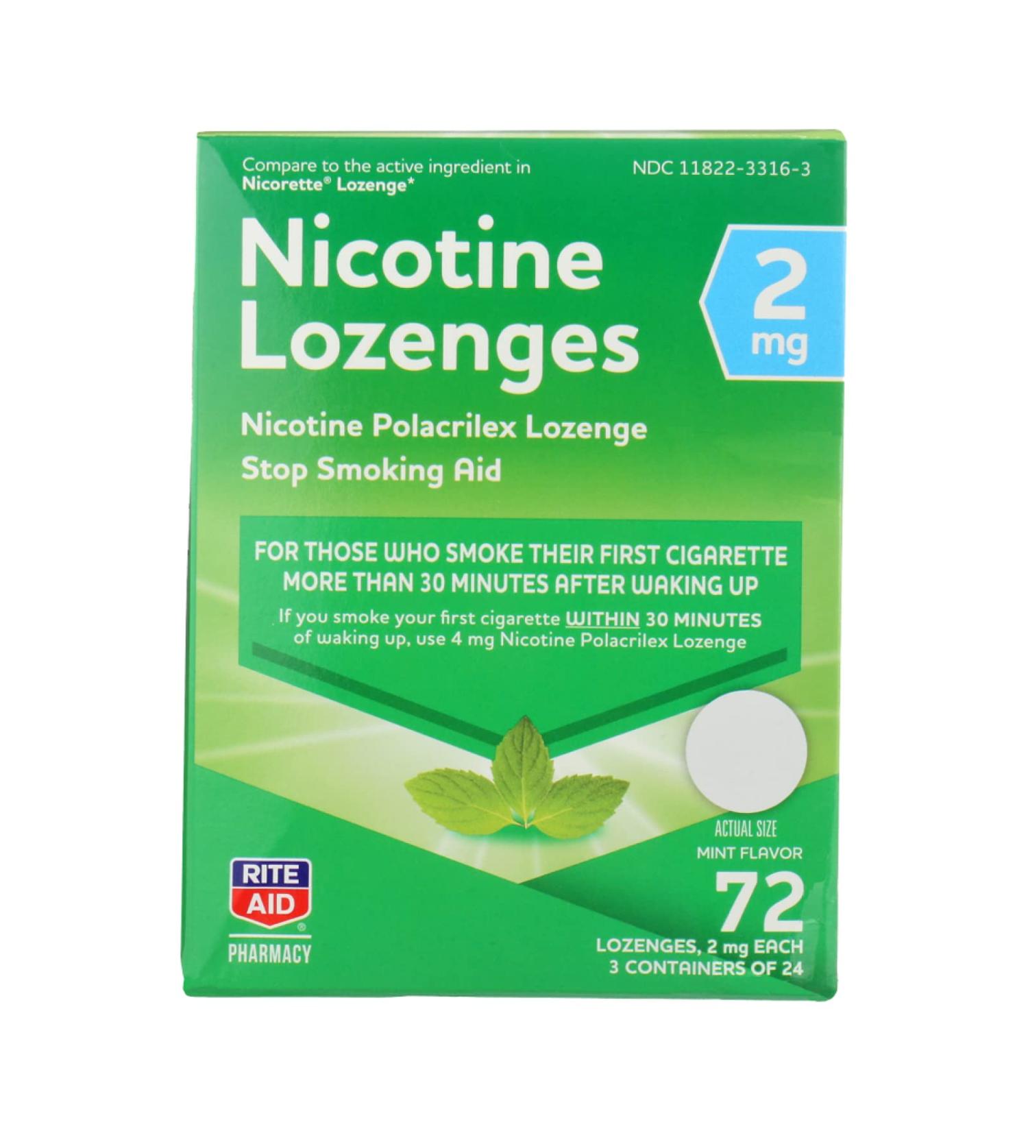 Rite Aid Mint Nicotine Lozenges 2mg - 72 Lozenges | Quit Smoking Aid - Buy Online on GoSupps.com