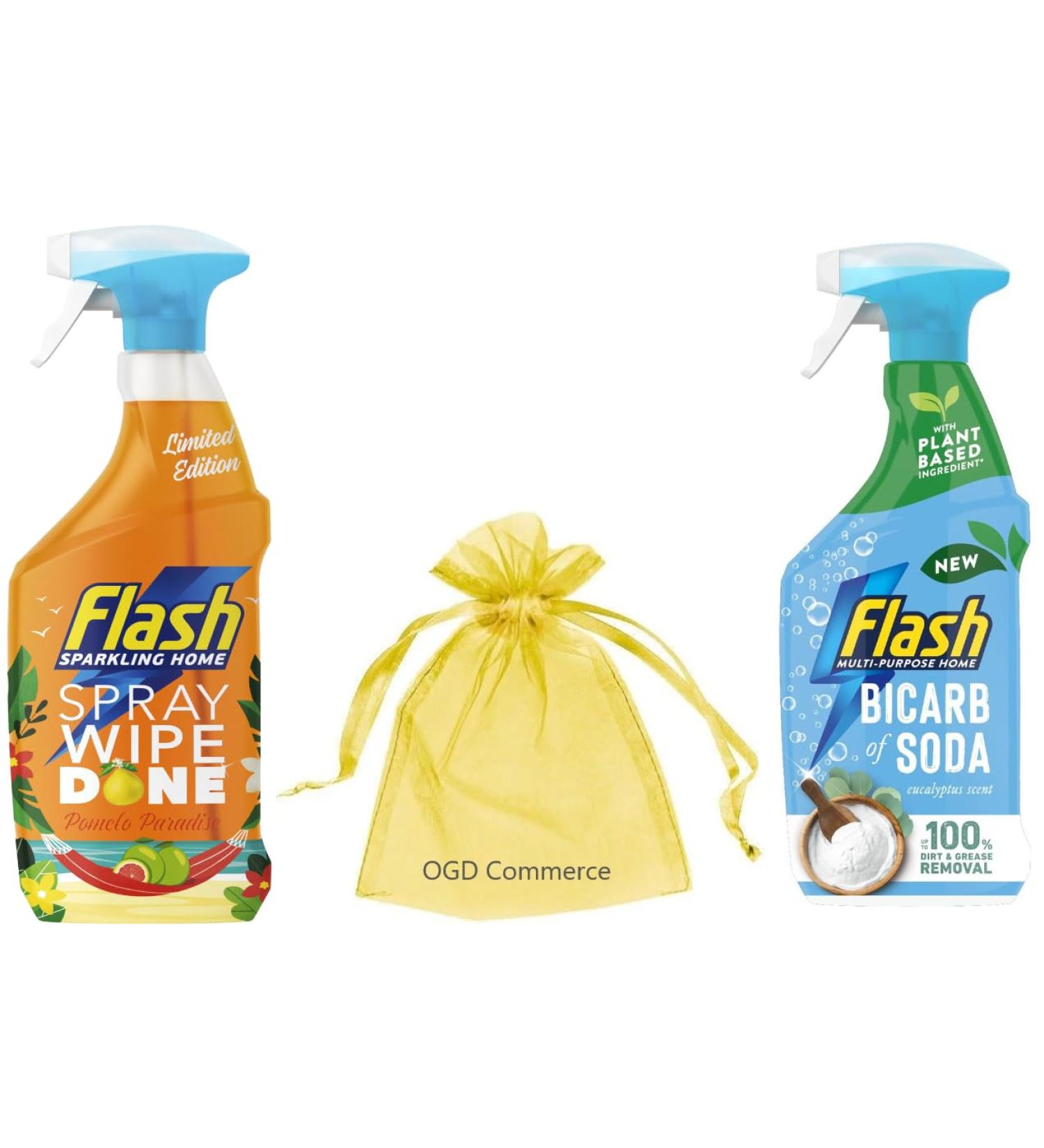 Flash Sparkling Home Multi-Surface Cleaner Spray 800ml Pomelo Paradise Scent & Multi-Purpose Cleaning Spray with Bicarbonate of Soda 800ml Eucalyptus + for You: Organza Small - Buy Online on GoSupps.com