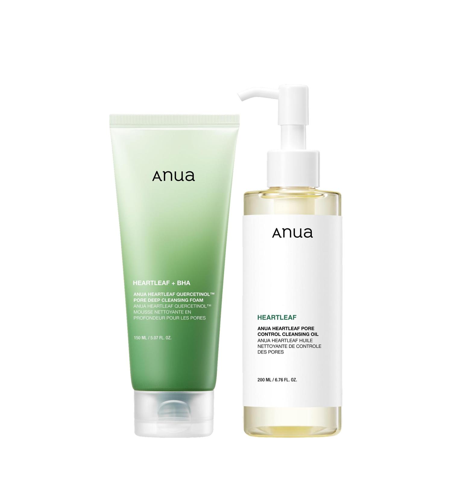 Anua Double Cleanser Duo for Facial Cleansing : Heartleaf Pore Control Cleansing Oil & Heartleaf Quercetinol Pore Deep Cleansing Foam for Double Cleansing Korean Skincare - Buy Online on GoSupps.com
