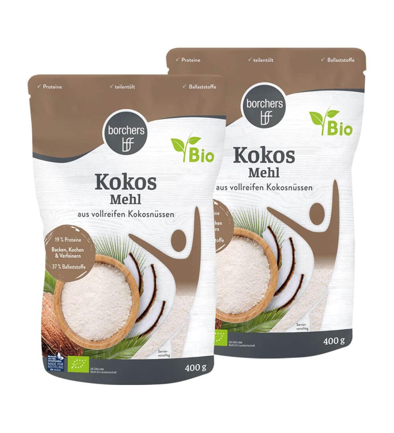 Buy Borchers Bio Premium Coconut Flour (2 x 400g) | Vegan High-Protein Filler-Rich | Ideal for Cooking & Baking - International Shipping Available - Buy Online on GoSupps.com