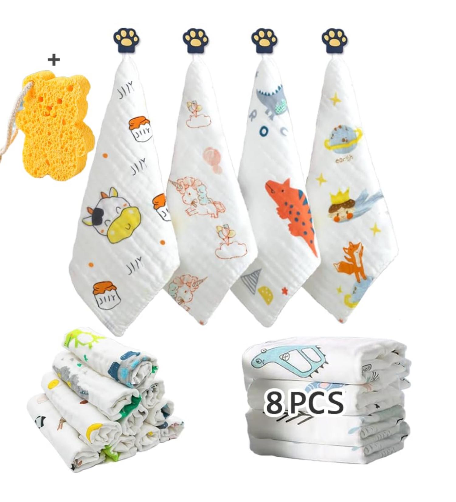 Caiery 8pcs Baby Musselin Wash Cloths | Soft Newborn Bath Towels & Multi-Purpose Cotton Wipes - Ideal for Gentle Care - Buy Online on GoSupps.com