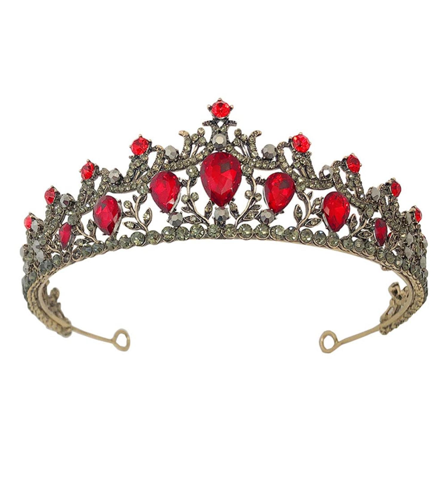 Lurrose Baroque Wedding Crown Tiara - Rhinestone & Crystal Ruby Princess Headpiece for Bridal Engagement & Birthday Parties - Buy Online on GoSupps.com