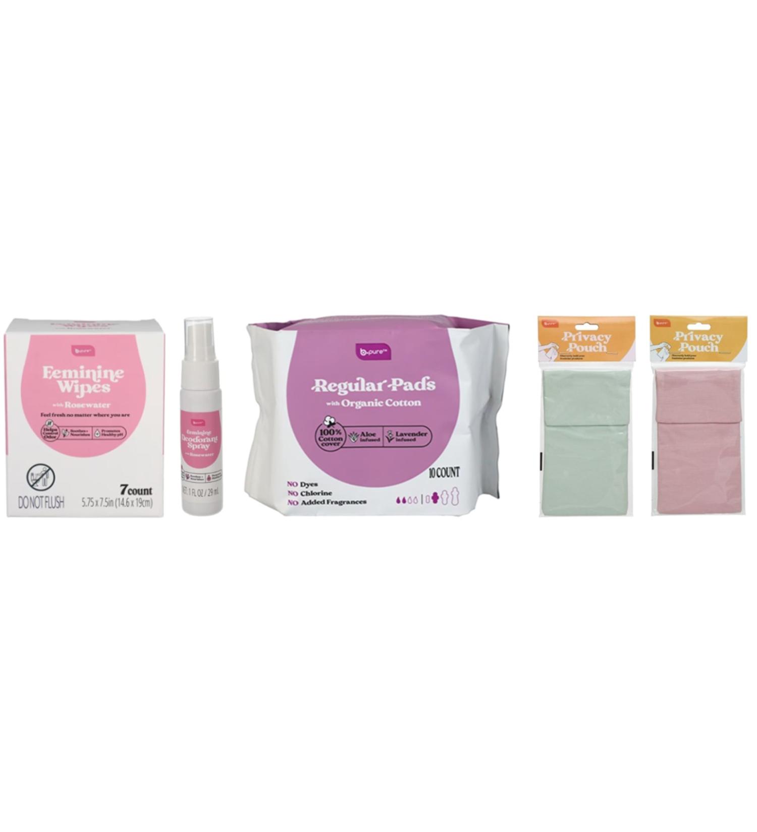 Buy Feminine Organic Cotton Pads & Deodorant Spray Bundle | Travel Wipes with Privacy Pouches - Eco-Friendly & Unscented - Buy Online on GoSupps.com