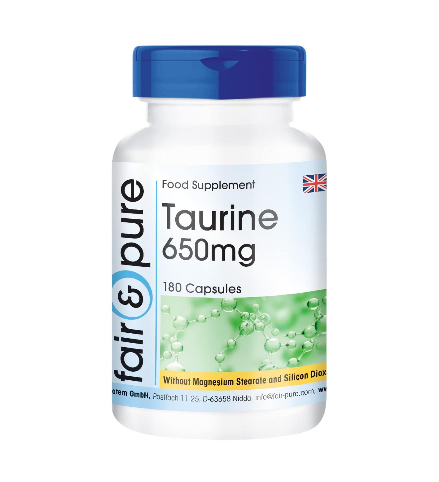 Fair & Pure Taurine 650mg Vegan Capsules - 180 High-Dose Taurine Supplements - Buy Online on GoSupps.com