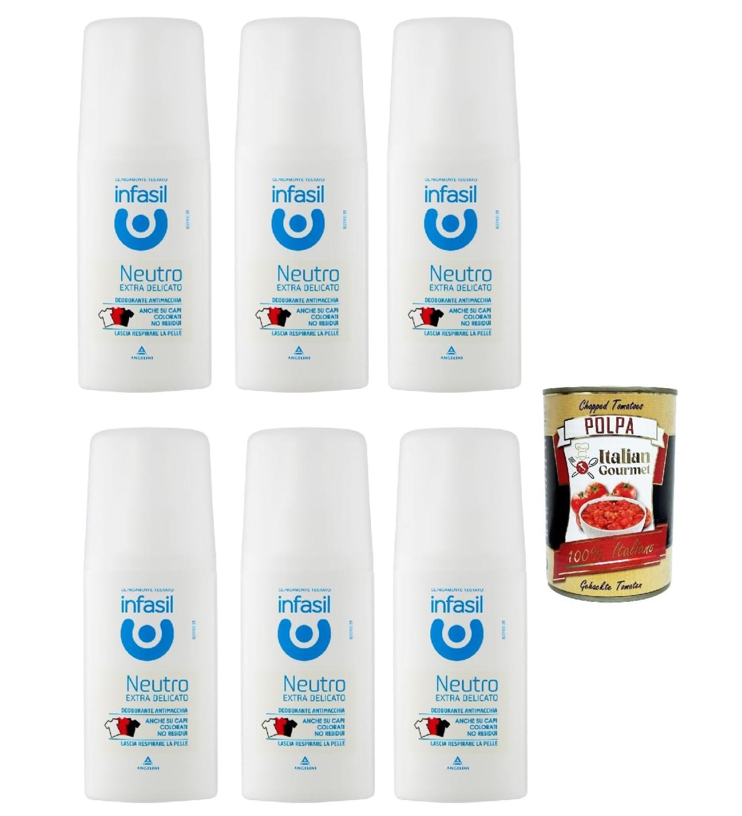  Italian Gourmet E.R. Infasil Neutro Deodorant Spray Extra Delicate Neutral Extra Soft No Gas No Aluminium Salts Stain Protection 6 x 70 ml + Italian Gourmet Polpa 400 g - Buy Online on GoSupps.com