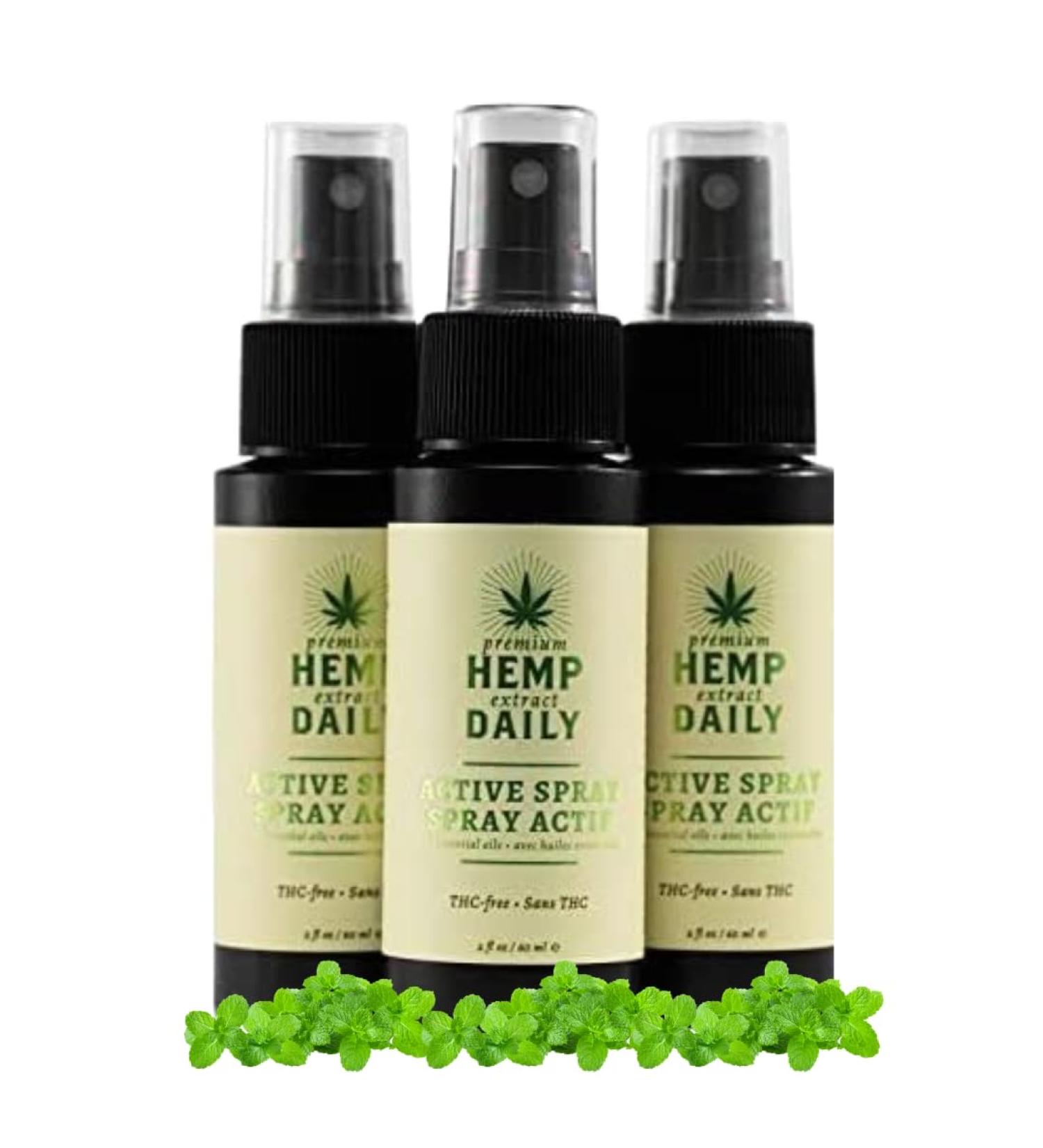 Hemp Daily Active Spray | Hemp Spray with Essential Oils | Vegan Organic Ingredients | 2 Fluid Ounces 3 Pack Classic Mint 2 Fl Oz (Pack of 3) - Buy Online on GoSupps.com