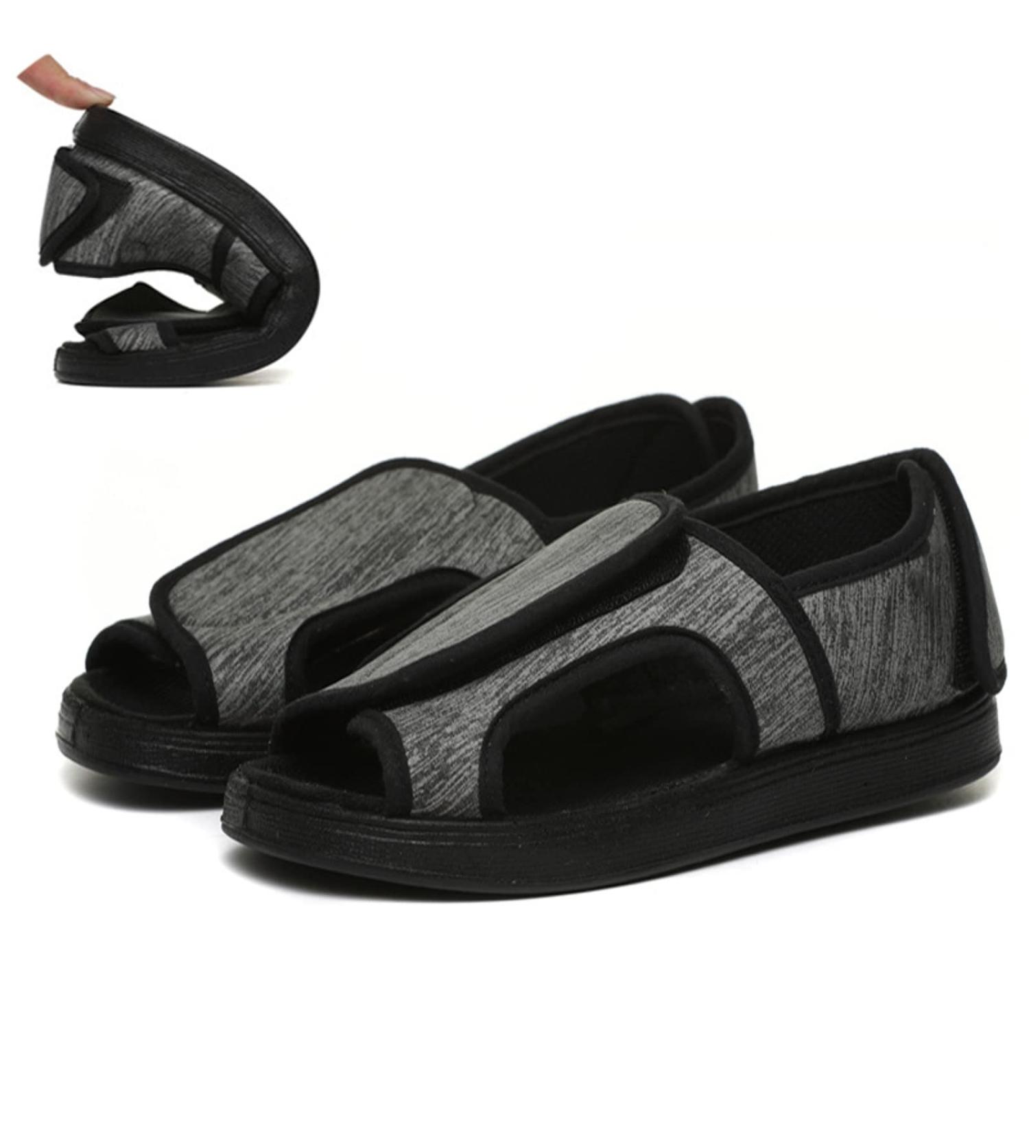 ZXAY Open Toe Diabetic Recovery Slippers | Adjustable Sandals for Swollen Feet | Grey Middle-Aged & Elderly Shoes - Buy Online on GoSupps.com