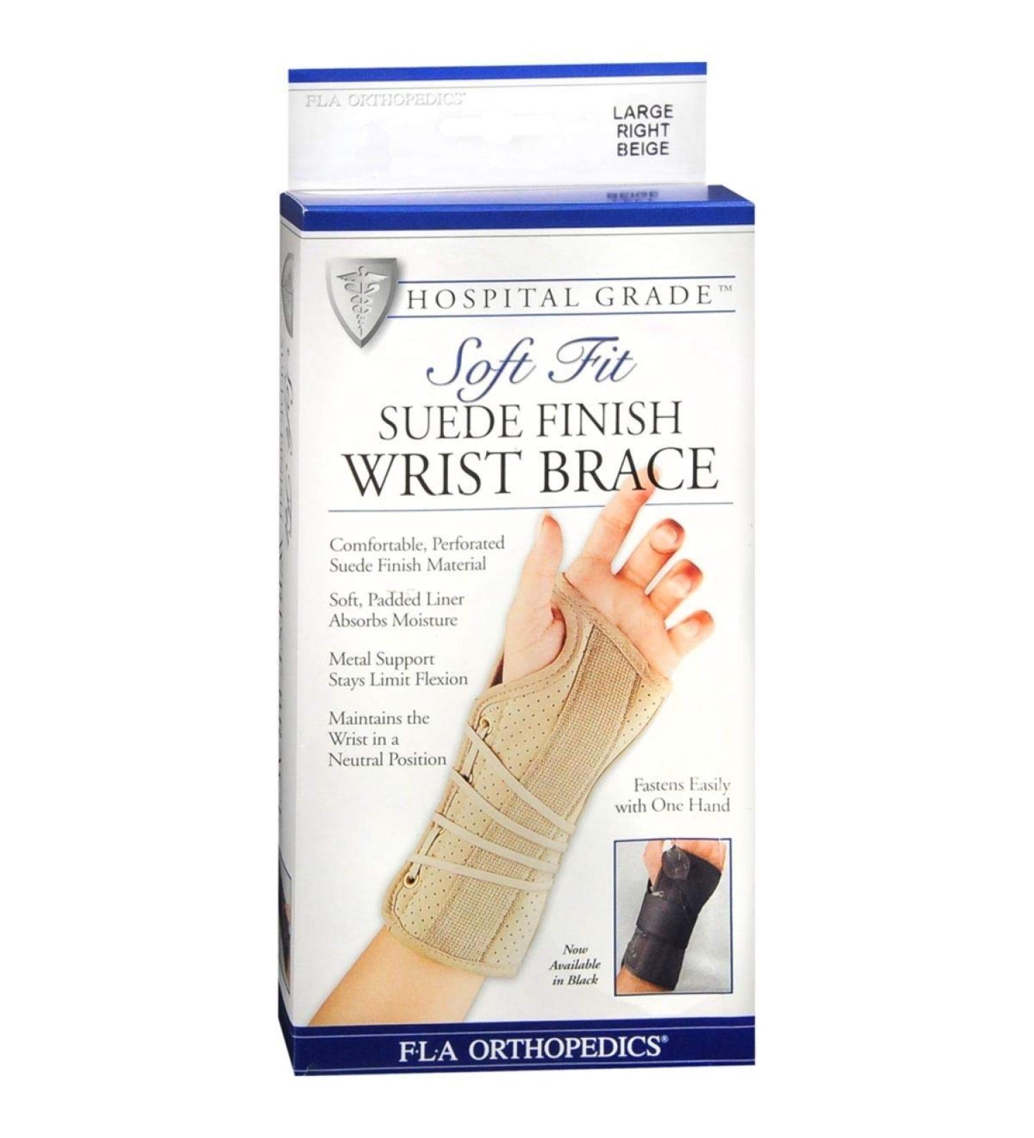 FLA Soft Fit Suede Right Finish Wrist Brace Beige Large Beige Large