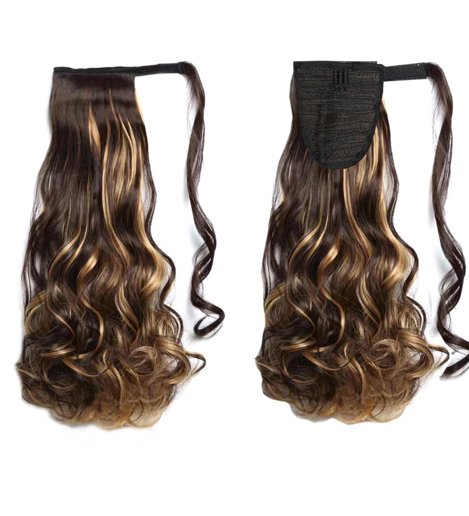 GUILOPOER Wrapped Ponytail 55 cm Long Curly Hairpiece Braid Clip in Ponytail Wavy Curly Synthetic Hair Extension for Women (4H27) - Buy Online on GoSupps.com