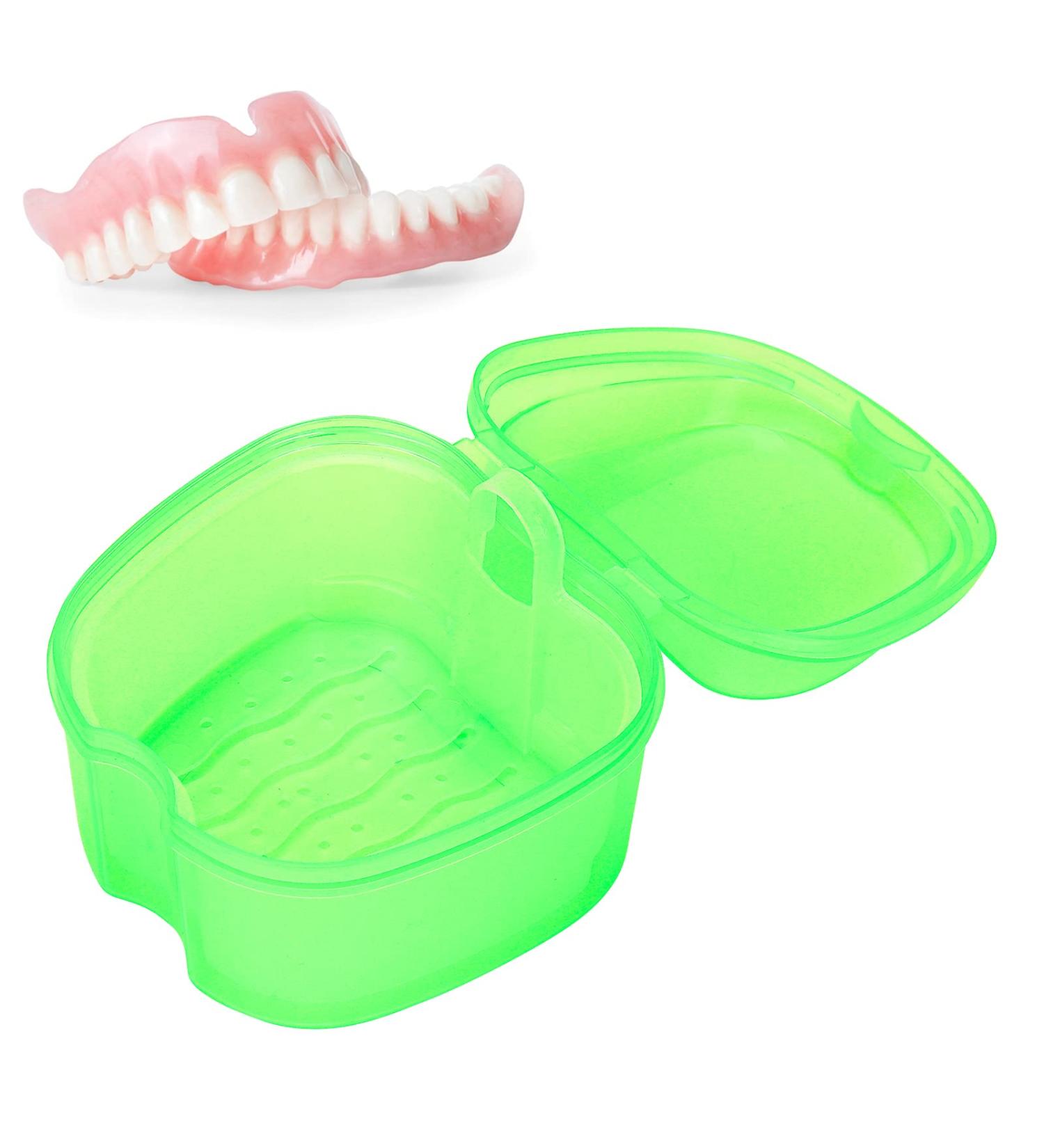 Denture Bathing Box - Soaking Container for Artificial Teeth with Sieve Basket | Colored Storage Box (Green) - Buy Online for International Shipping - Buy Online on GoSupps.com