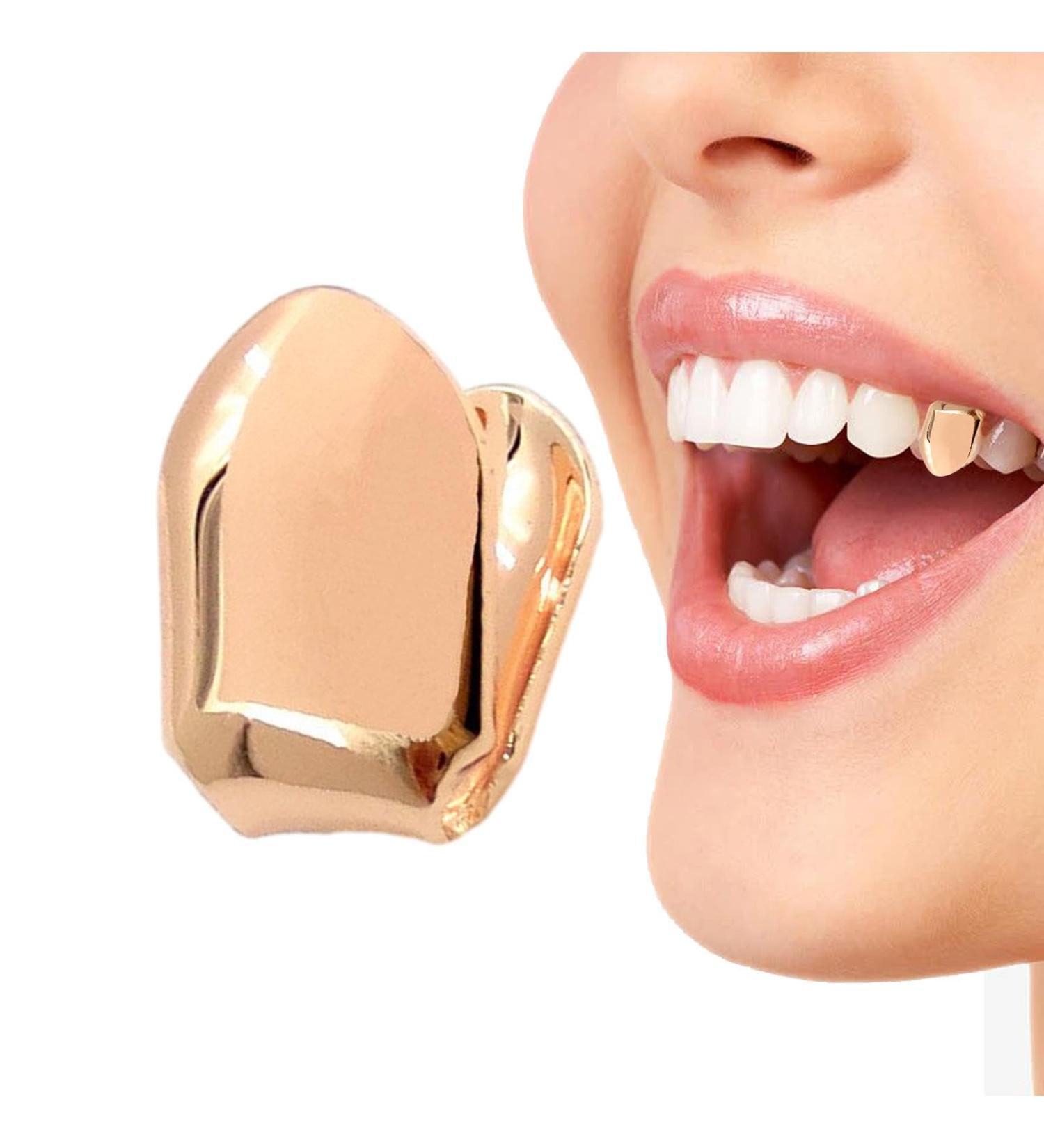 Gold Caps for Teeth - 14k Gold Realistic Fake Teeth Grills Plain Single Tooth Caps Realistic Fake Teeth Grills Stylish Tooth Caps and Mouth Grills for Men and Women Rose Gold - Buy Online on GoSupps.com