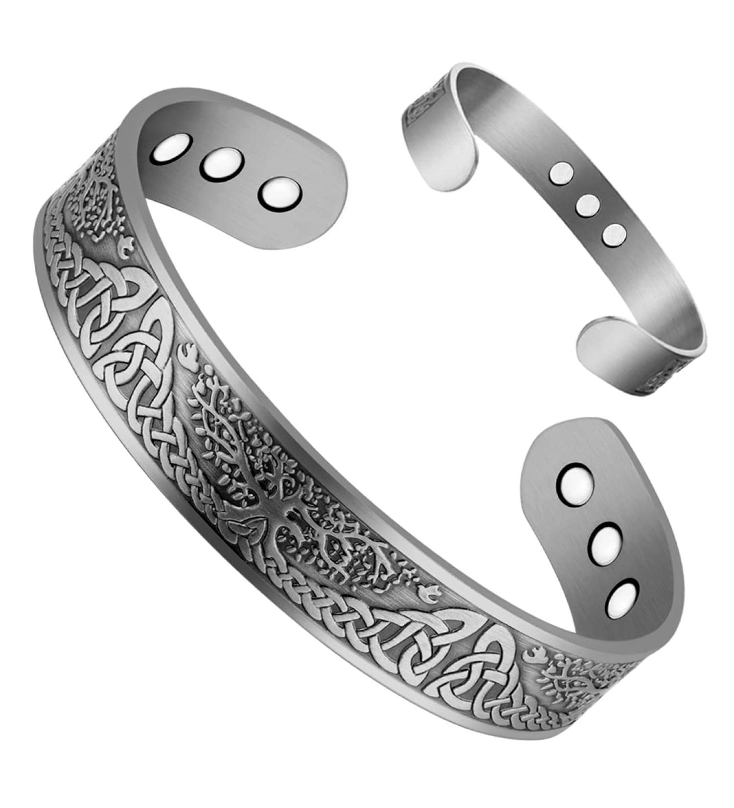 Cigmag 9X Copper Magnetic Bracelet for Men - Ultra Strength Magnet, 99% Solid Copper Cuff Bangle - Adjustable Brazaletes with Gift Box - Grey Tree of Life Design - Perfect for Father's Day & Birthday - Buy Online on GoSupps.com