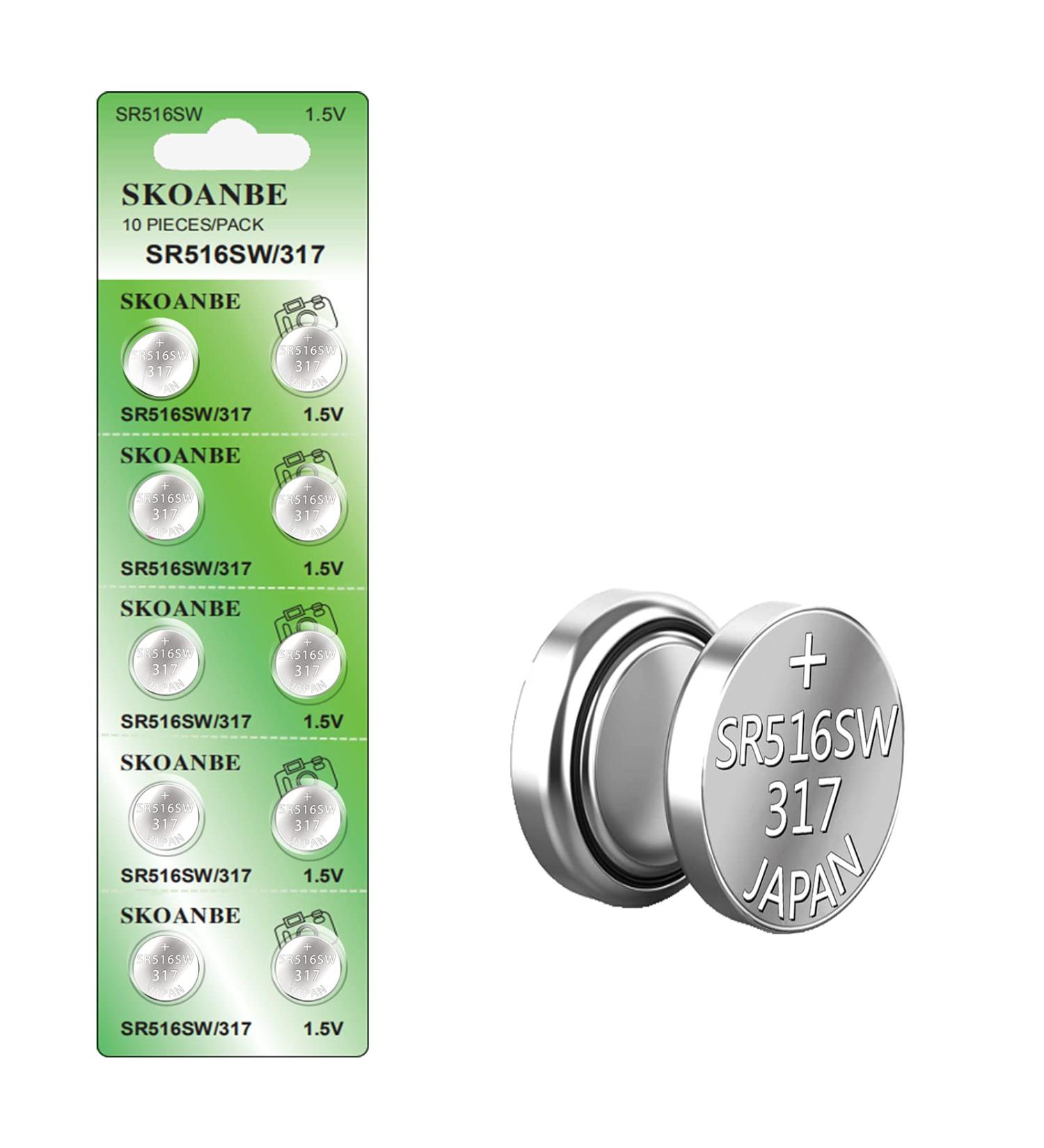 SKOANBE SR516SW 317 Silver Oxide Watch Battery - 10-Pack | Long-lasting 1.5V Button Cell for Watches - International Shipping Available - Buy Online on GoSupps.com