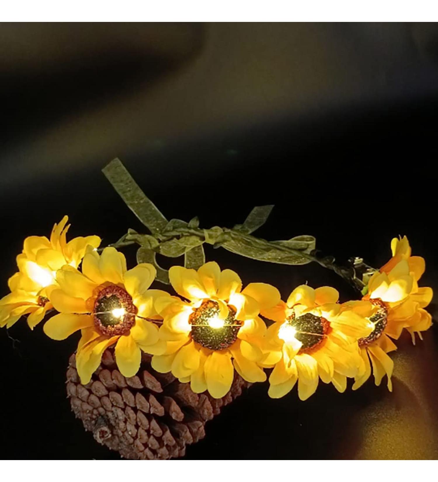 Werhonton LED Sunflower Hairband for Women and Girls - Yellow Festival Hair Accessories - Buy Online on GoSupps.com