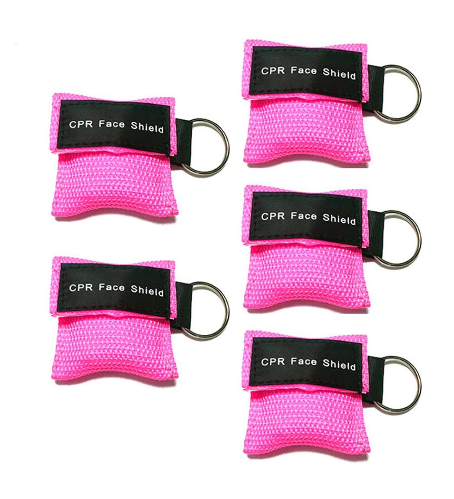 5Pcs CPR Mask Face Shields with One-Way Valve & Keychain Ring - Pink - Buy Online on GoSupps.com